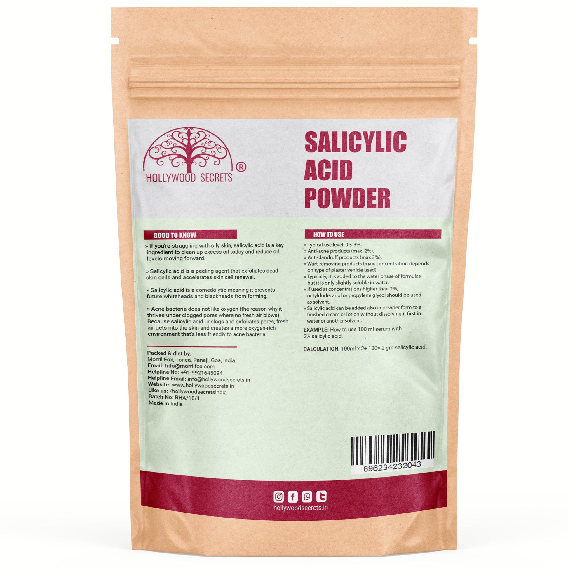 Pure Salicylic Acid Powder (100 Gms) Hollywood Secrets