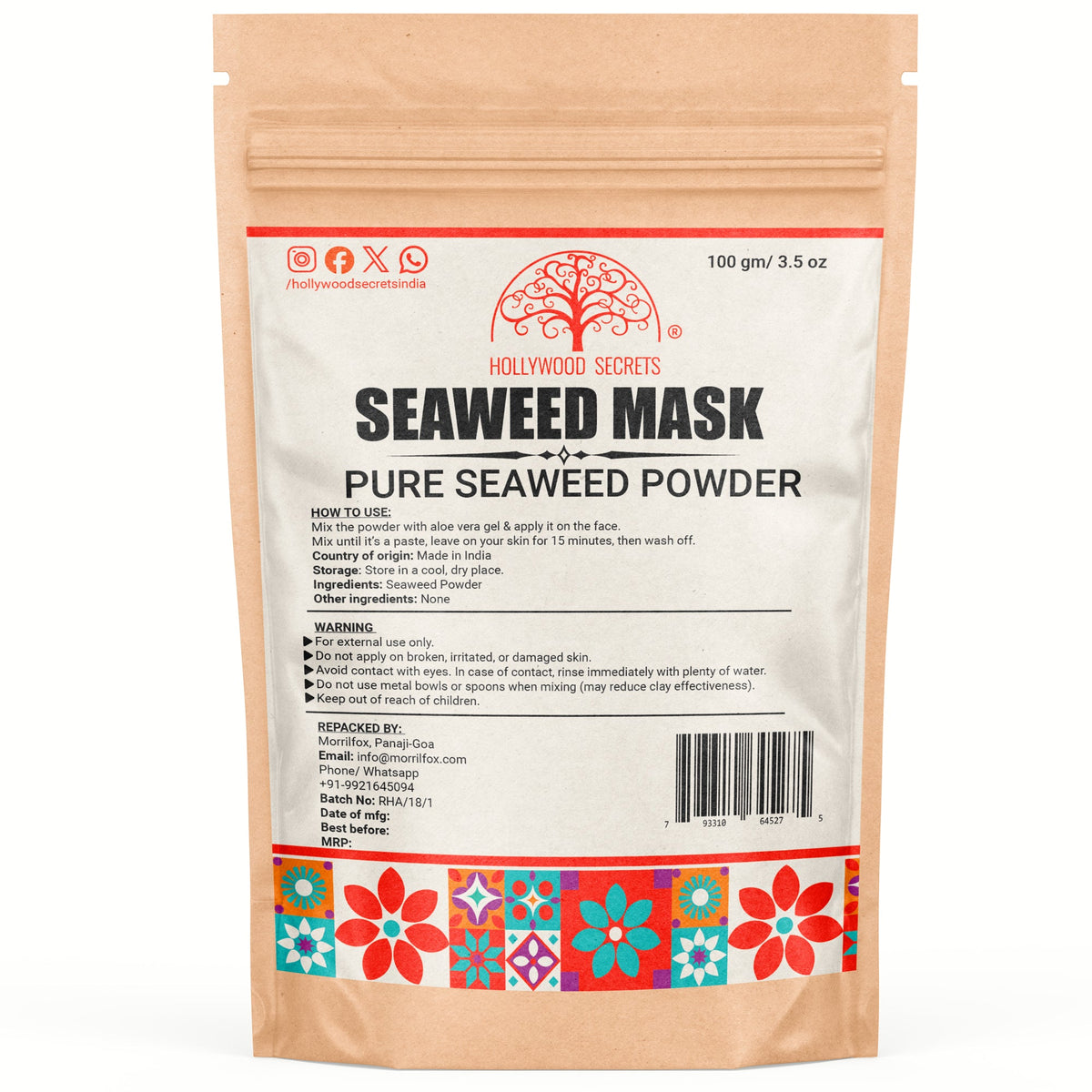 Pure Seaweed Peel-Off Mask Powder 100Gms Hollywood Secrets