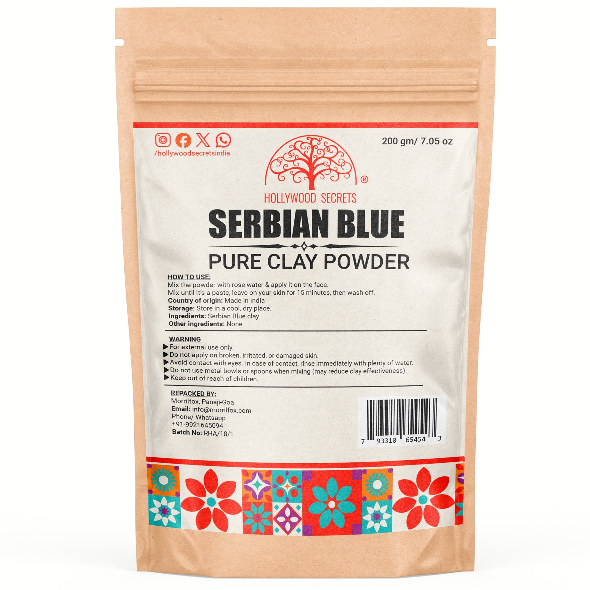 Pure Serbian Blue Clay Powder 200Gms Hollywood Secrets