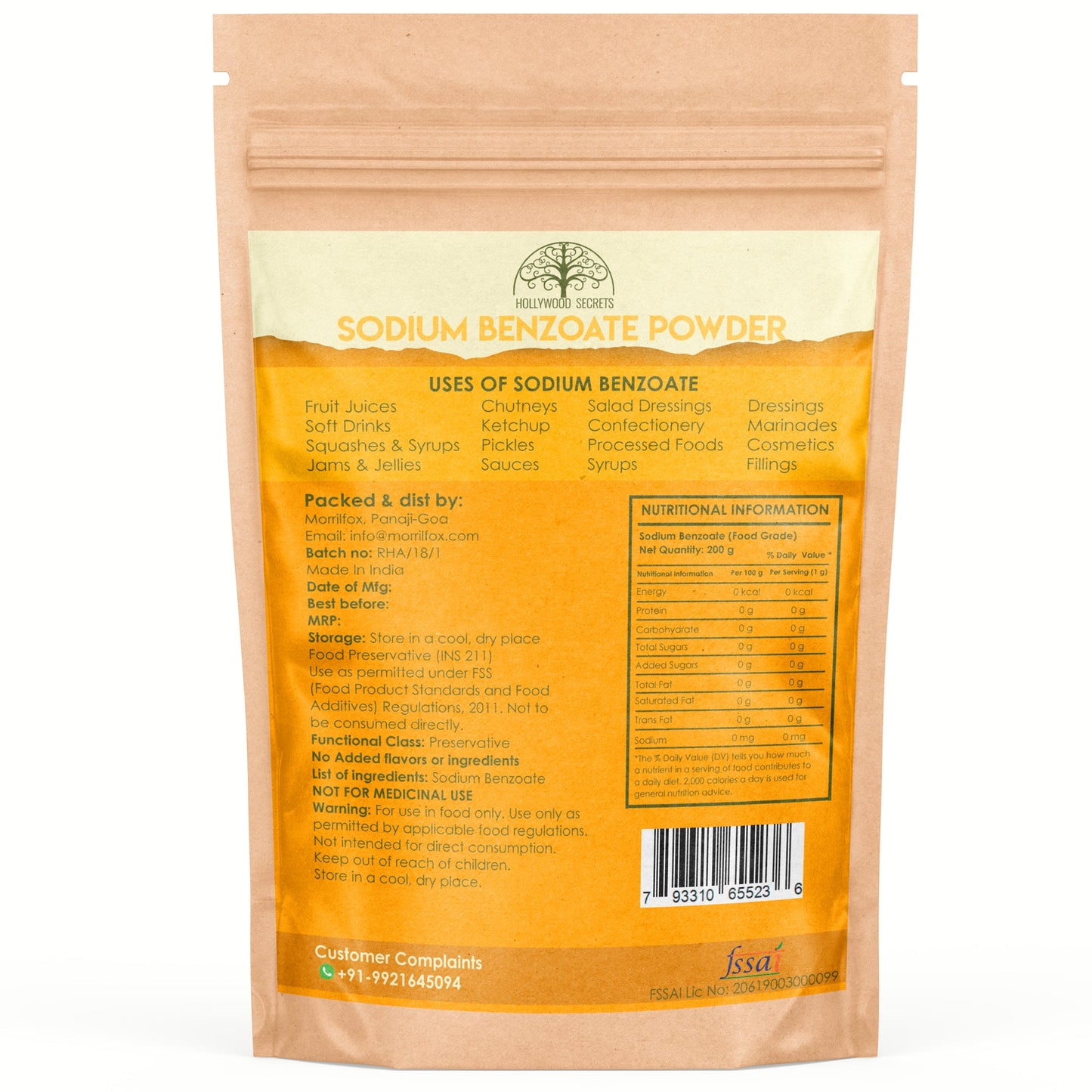 Sodium Benzoate Powder 100gm Hollywood Secrets