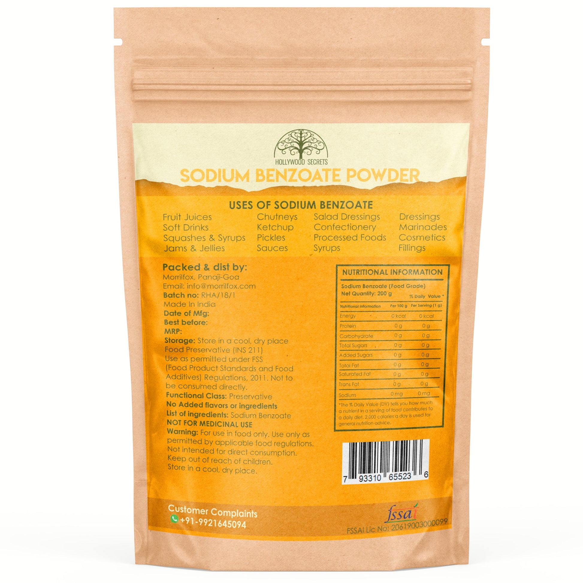 Sodium Benzoate Powder 100gm Hollywood Secrets