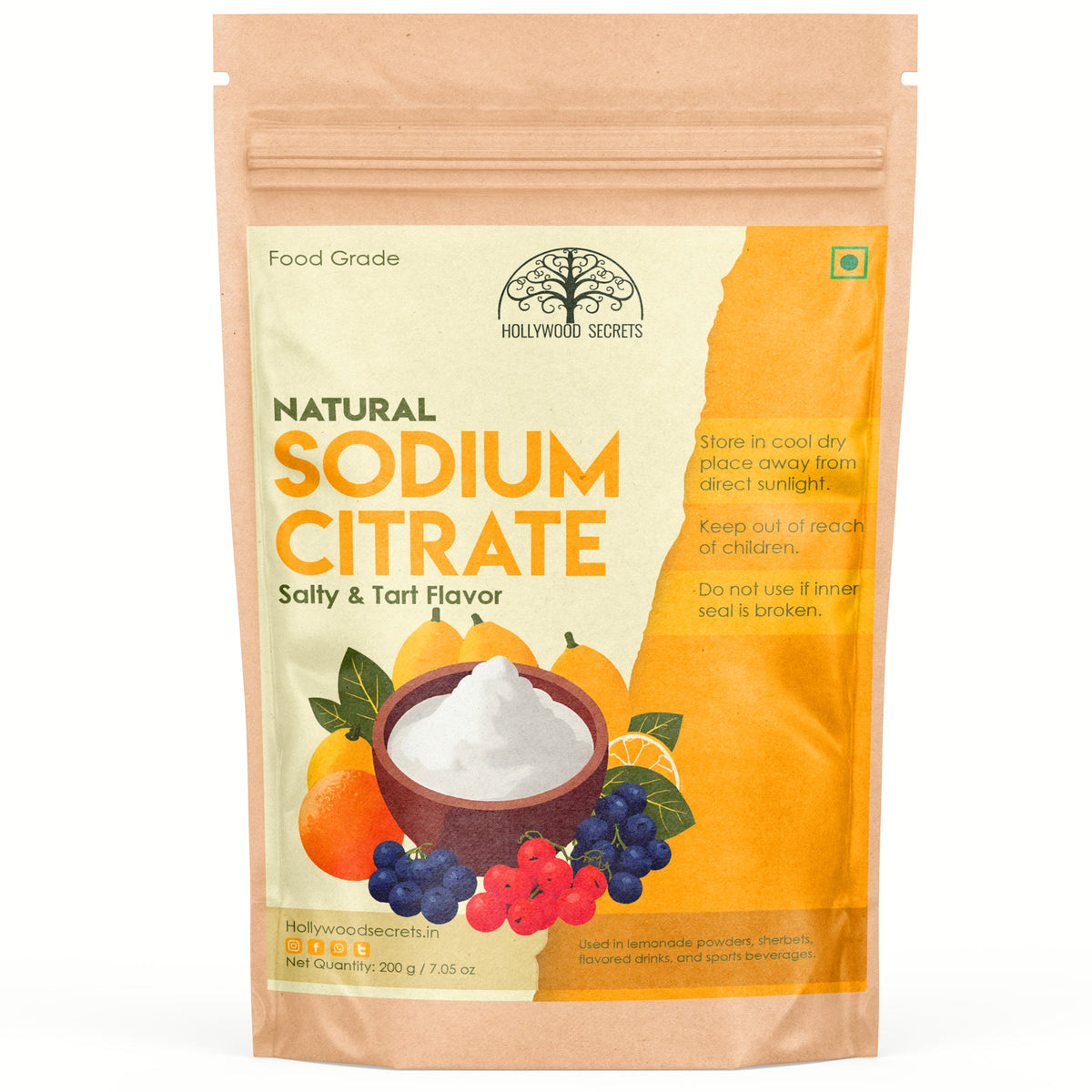 Pure Sodium Citrate Powder Food Grade 200 gm Hollywood Secrets