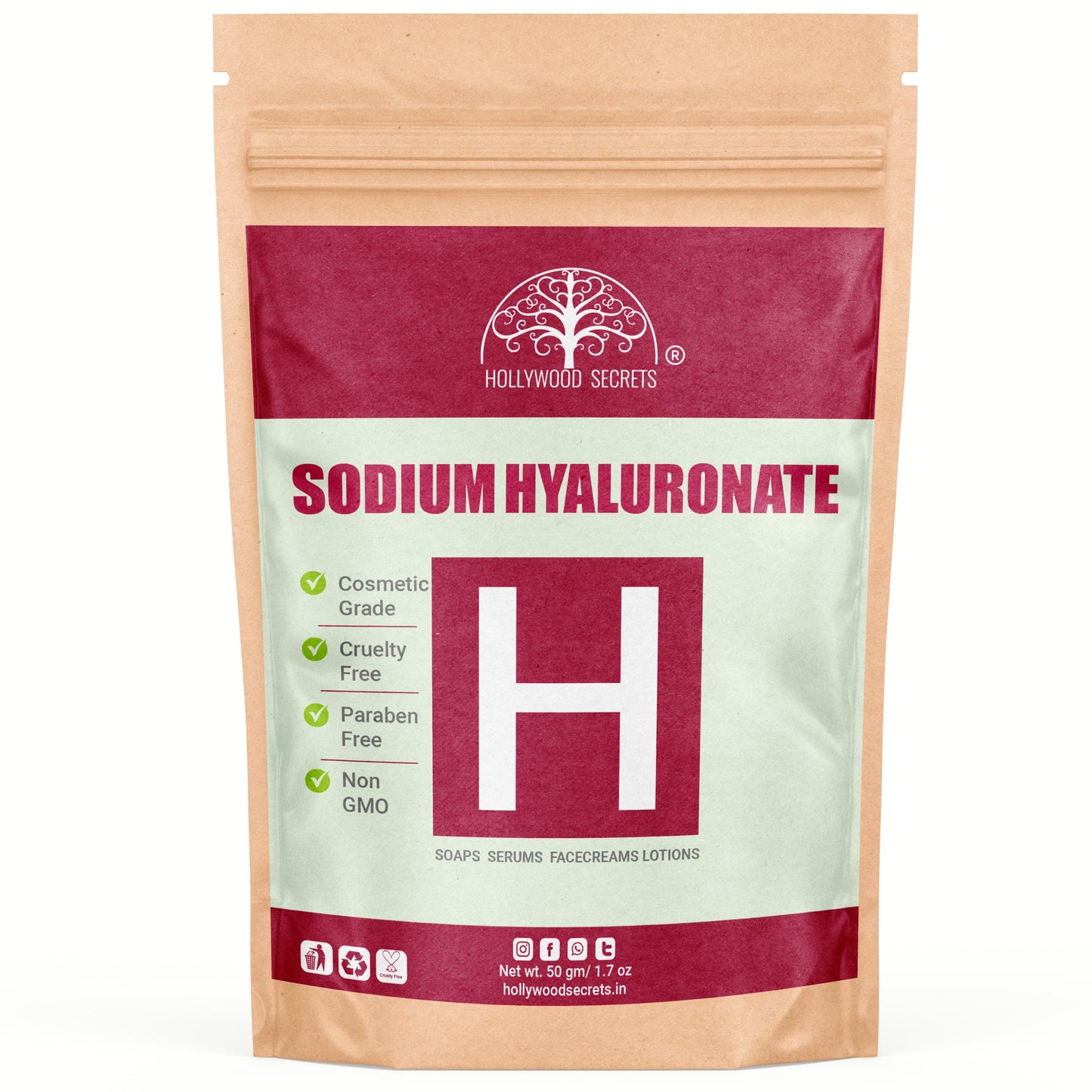 Sodium Hyaluronate Powder 50gms (Pure) Hollywood Secrets