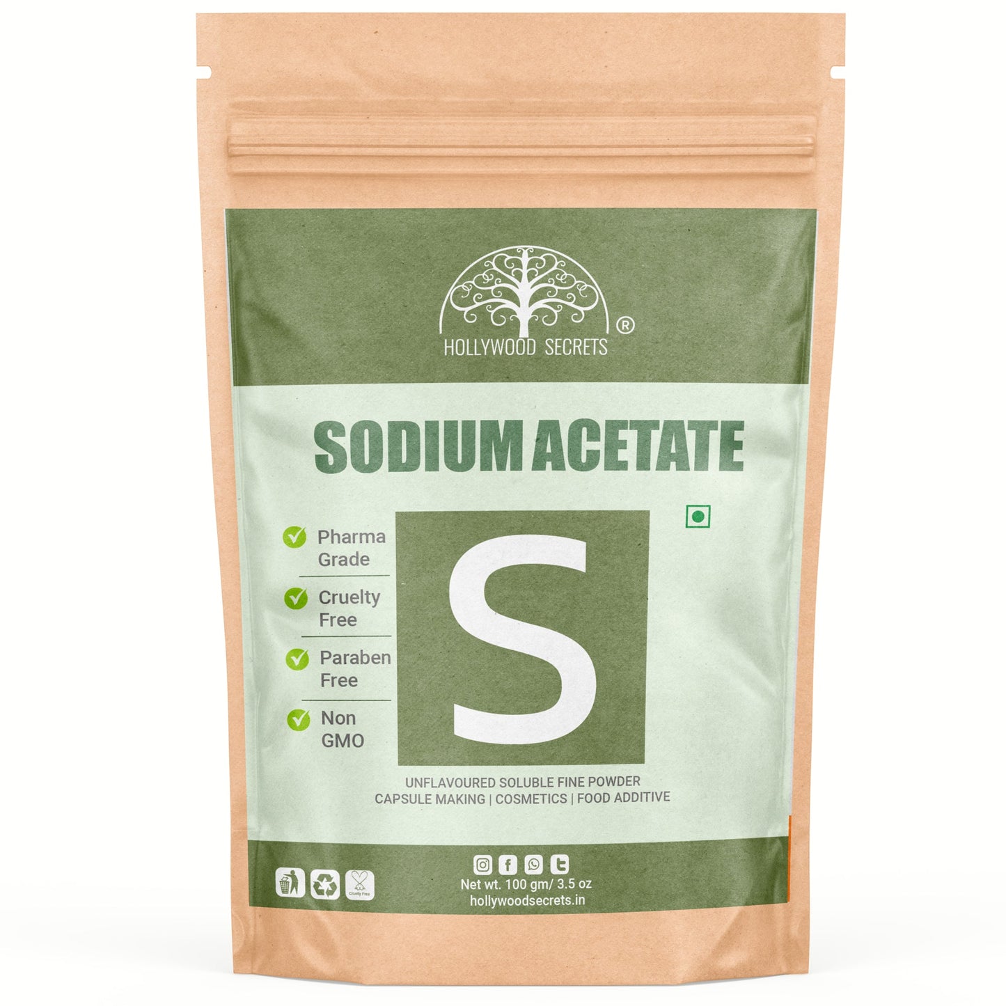 Sodium Acetate Powder 100 gm Hollywood Secrets