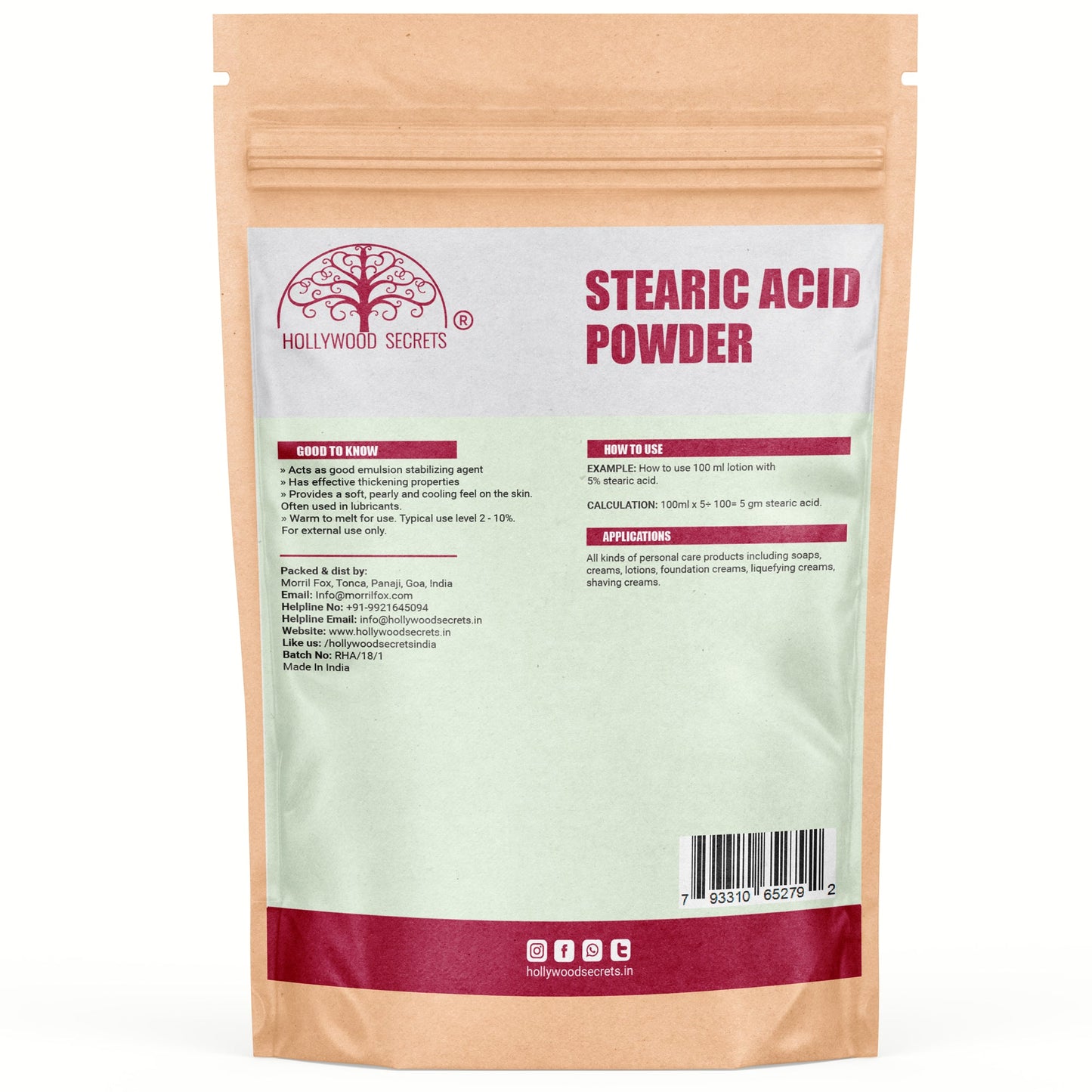 Stearic Acid Powder 100gm Hollywood Secrets