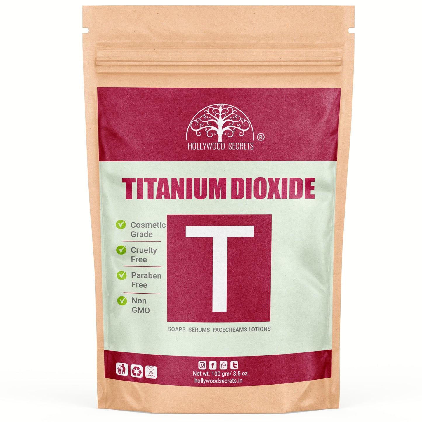 Titanium Dioxide Powder DIY Cosmetics 100gm Hollywood Secrets