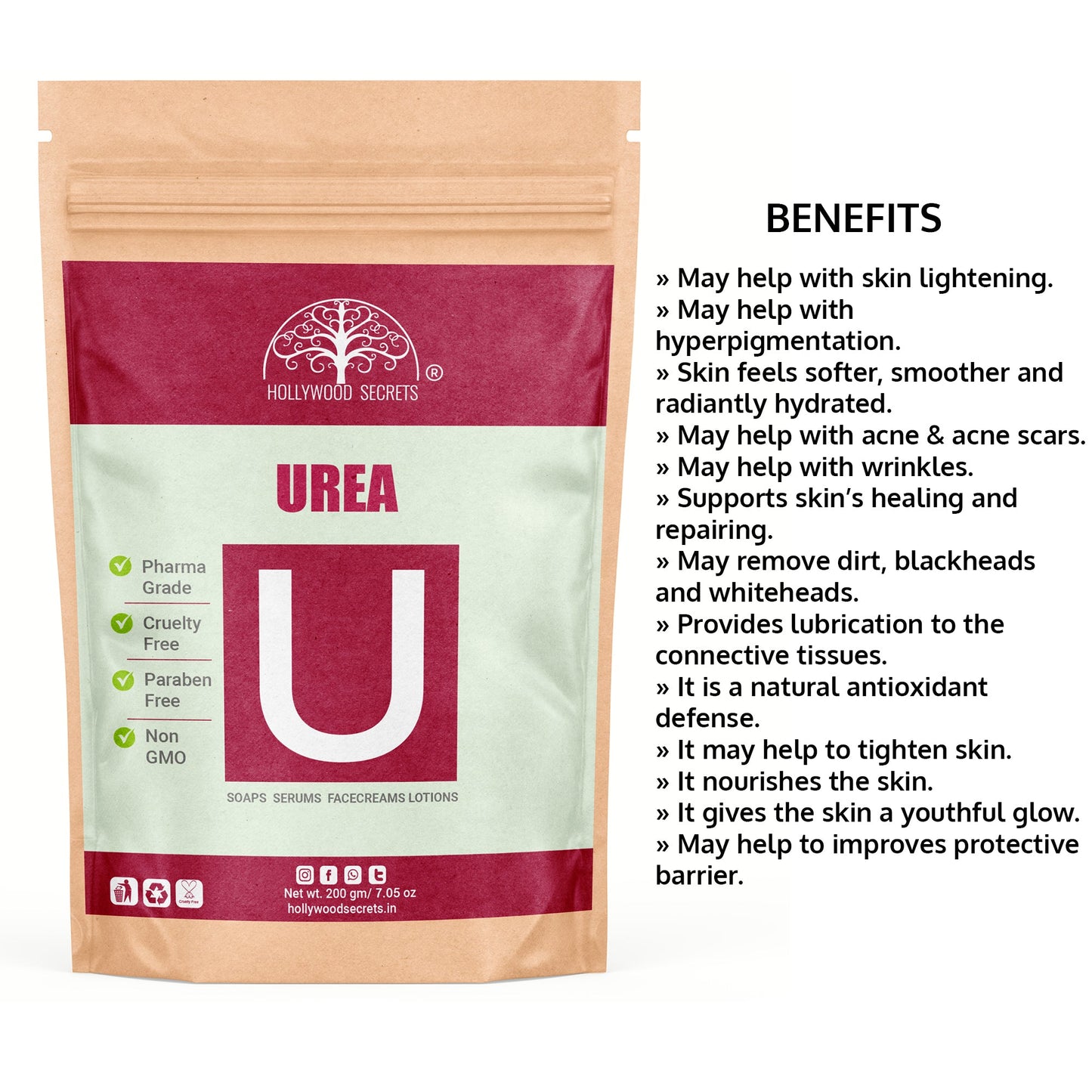 Urea Powder DIY Cosmetics 200 gm Hollywood Secrets