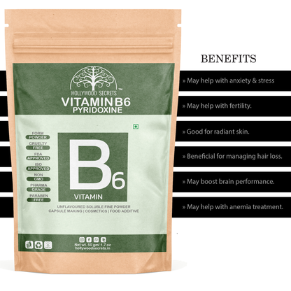 Vitamin B6 Pyridoxine Powder 50gm Hollywood Secrets