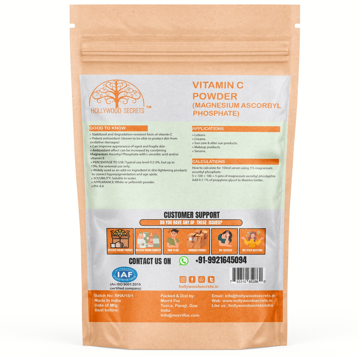 Magnesium Ascorbyl Phosphate Vitamin C Powder 50gm Hollywood Secrets