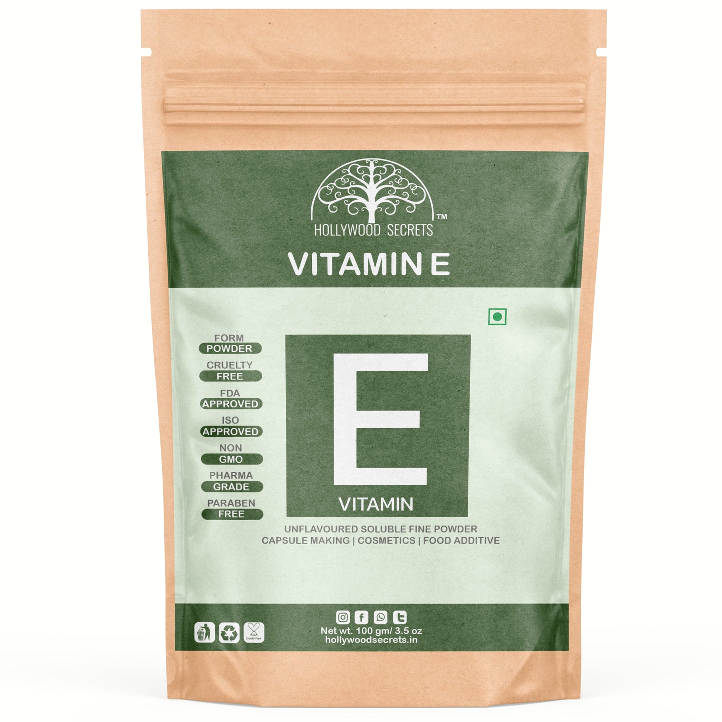 100% Pure Vitamin E Powder For Skin Hair (100 Gms) Hollywood Secrets