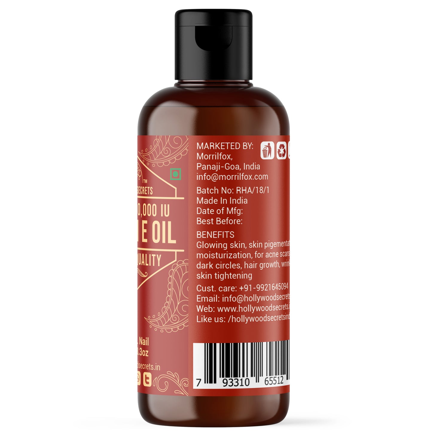 Pure Vitamin E Oil 30000 IU DL Alpha Tocopherol 100 ml Hollywood Secrets