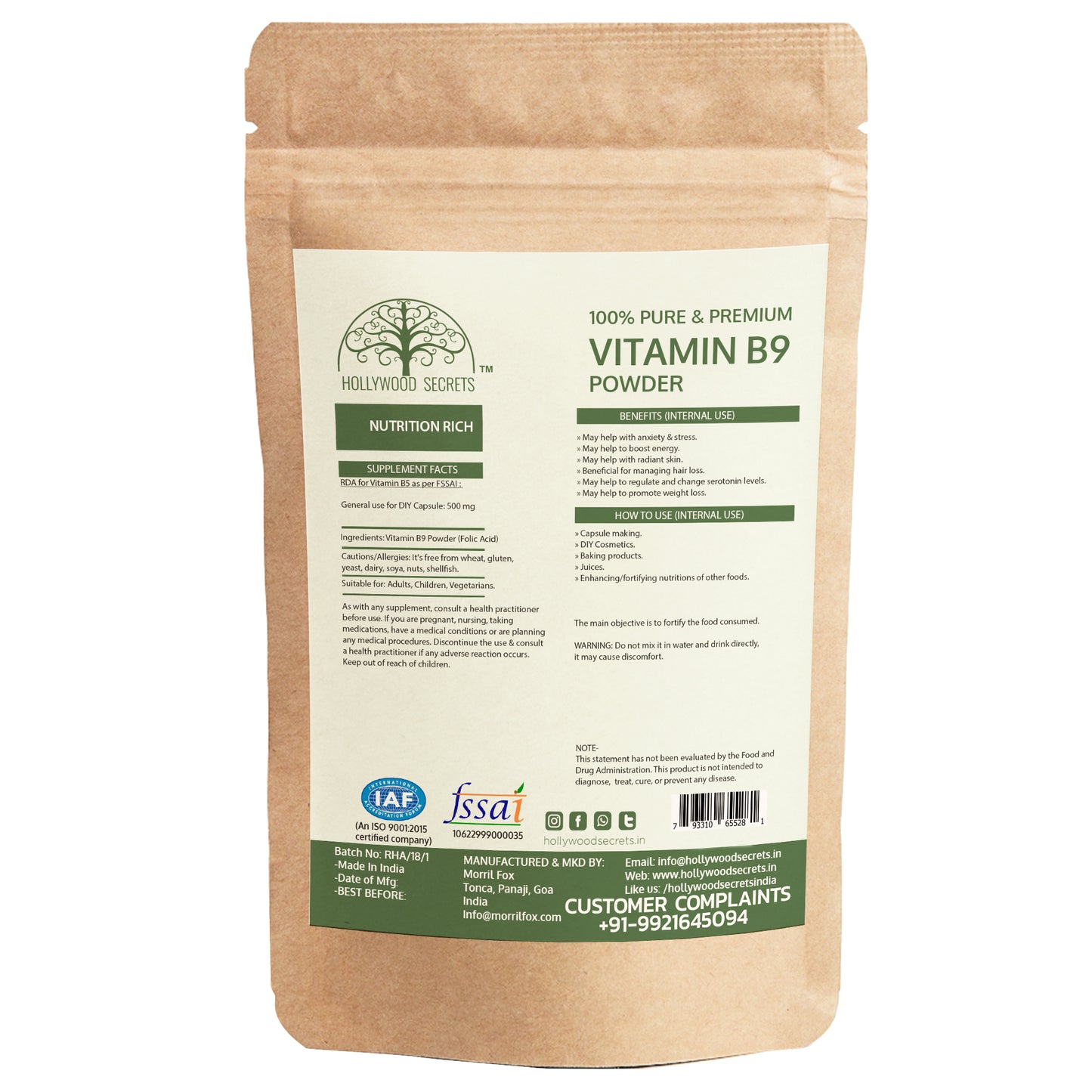Vitamin B9 Folic Acid Powder 50gms
