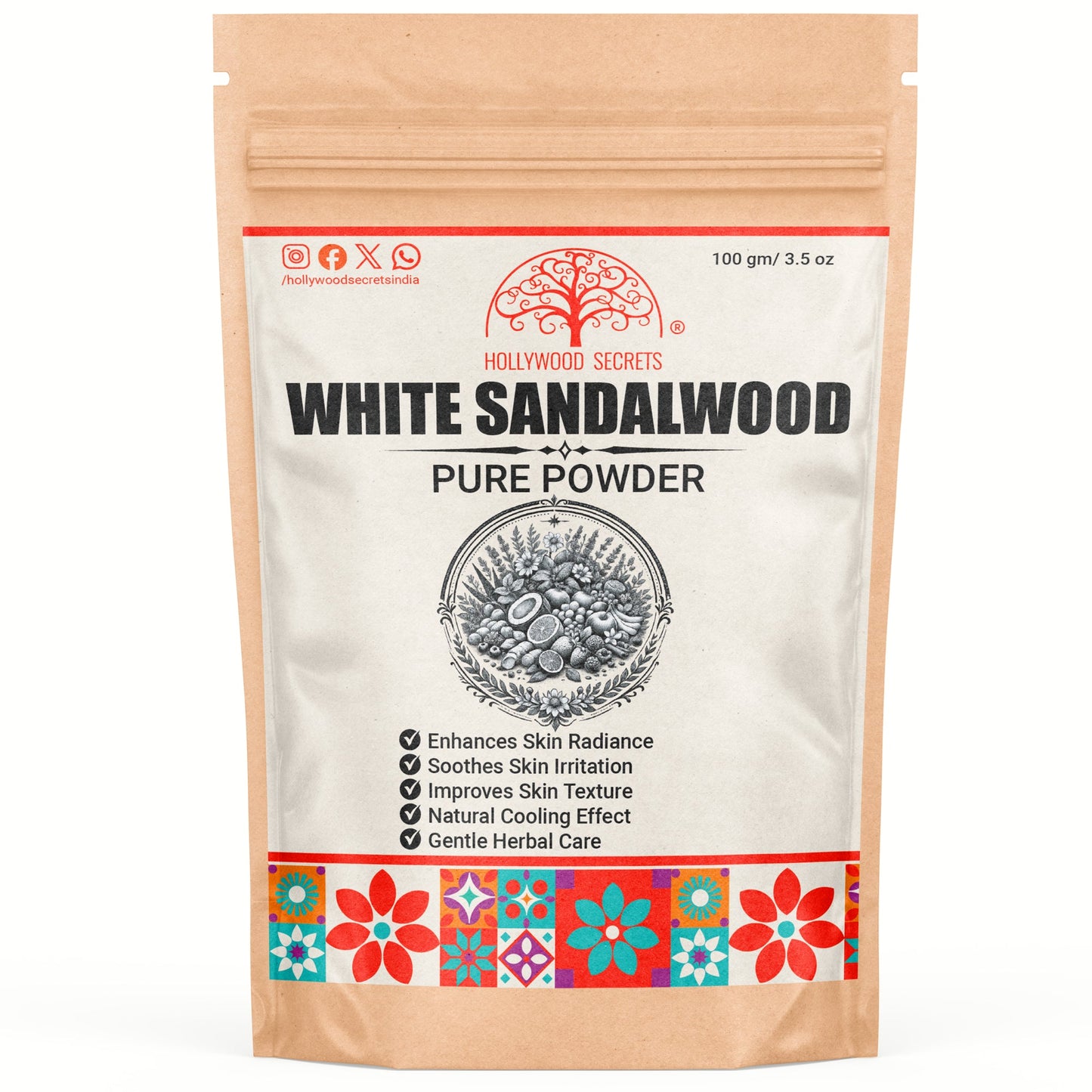 White Sandalwood  Powder – 100g with 5% Real Sandalwood Oil hollywoodsecrets
