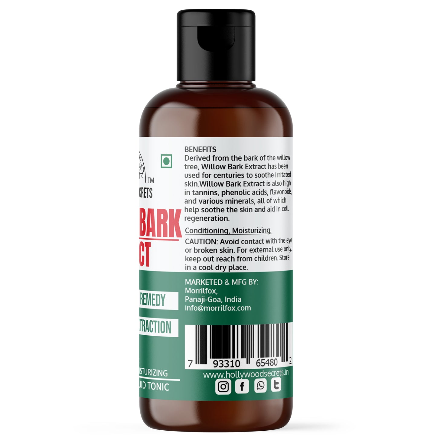 Pure 85% Willow Bark Liquid Extract Hollywood Secrets