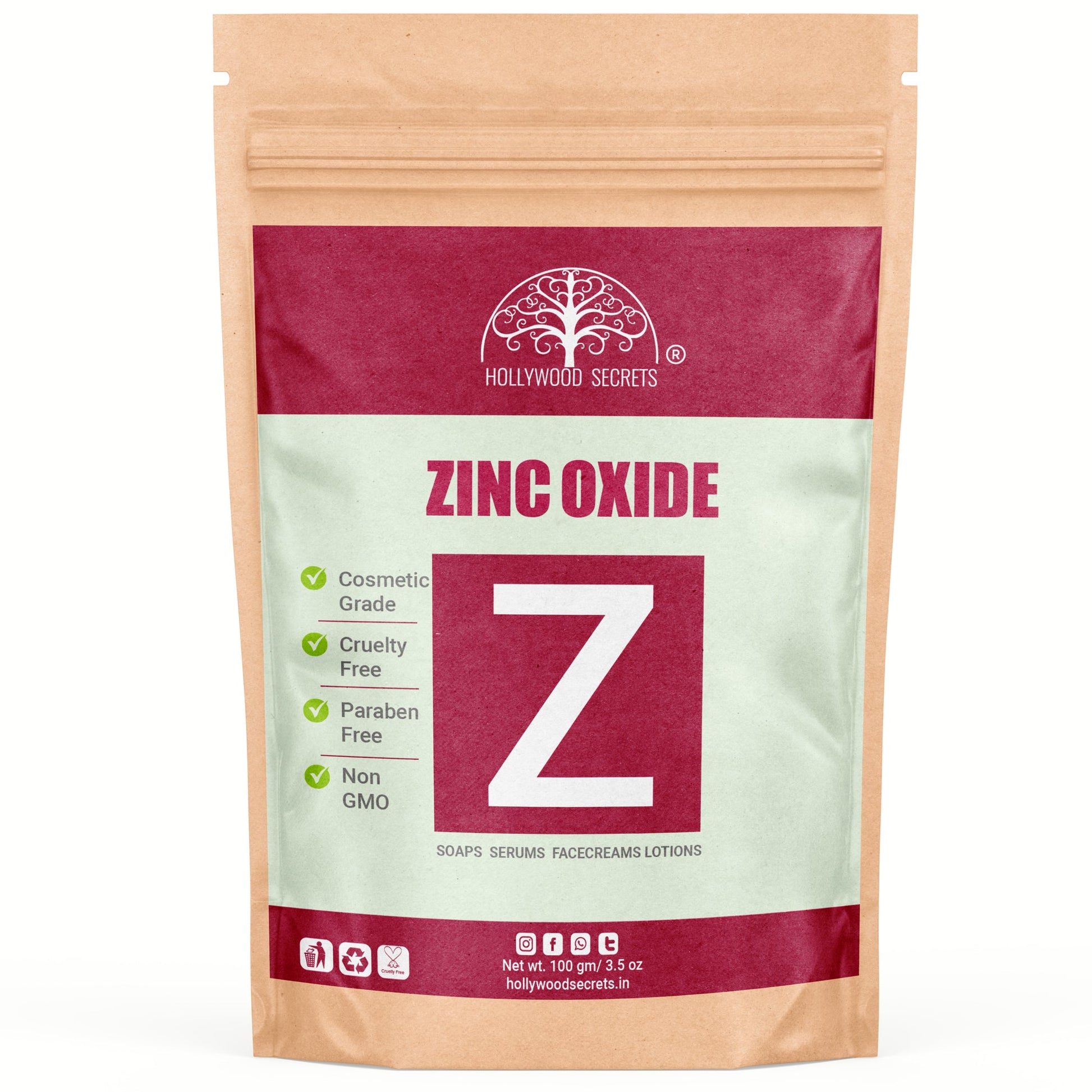 Pure Zinc Oxide Powder 100gm Hollywood Secrets