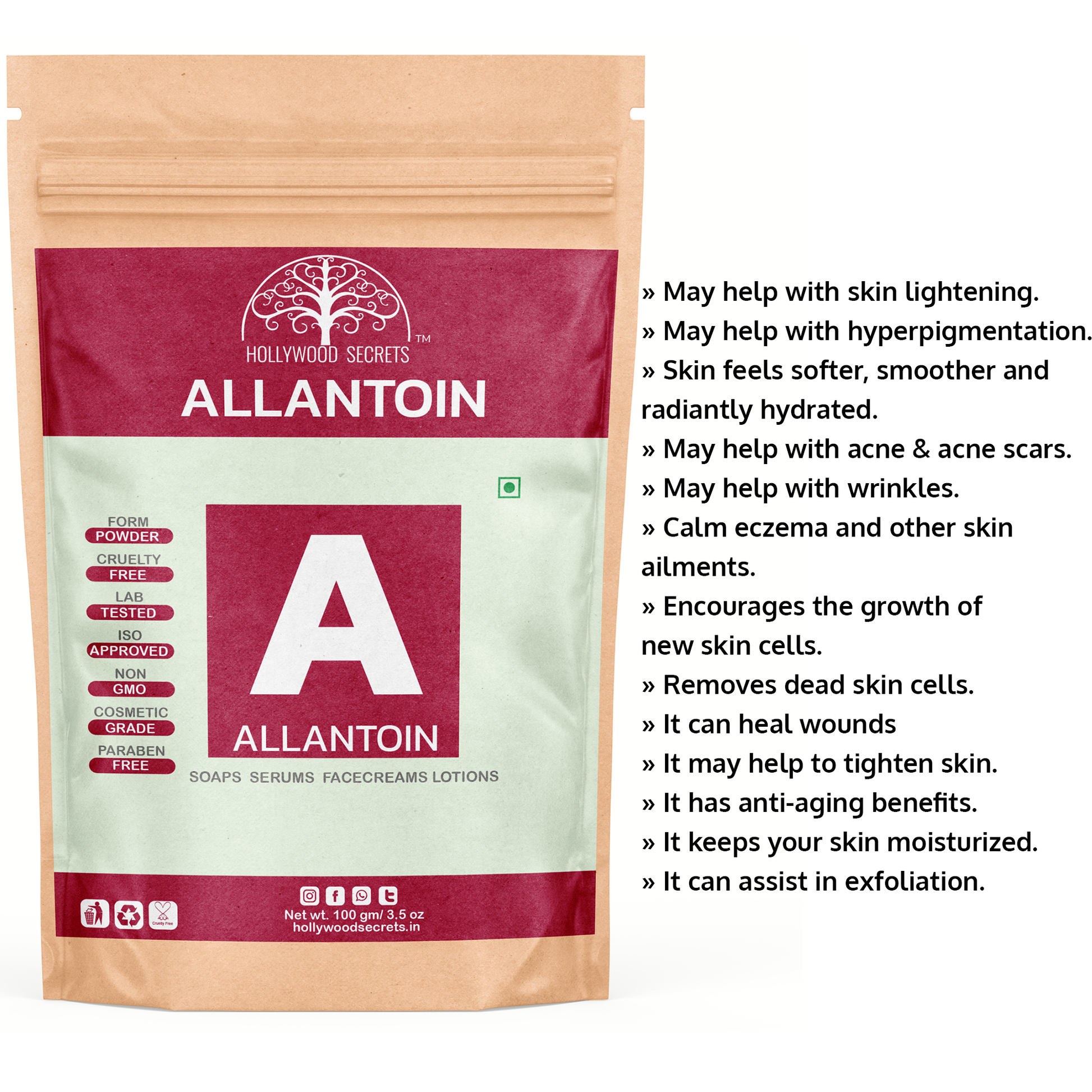 Pure Allantoin Powder 100gm Hollywood Secrets