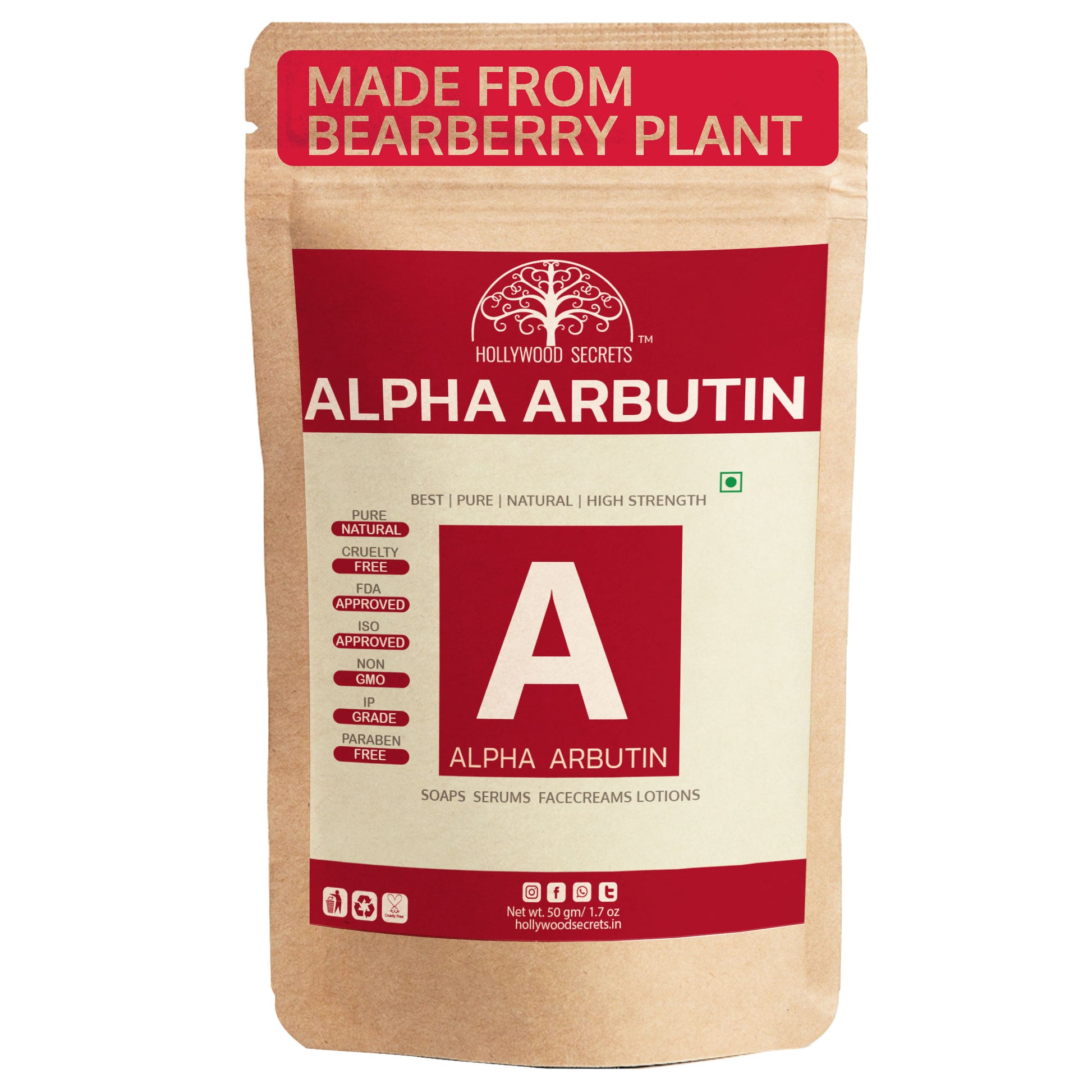 Pure Alpha Arbutin Powder 50gm Hollywood Secrets
