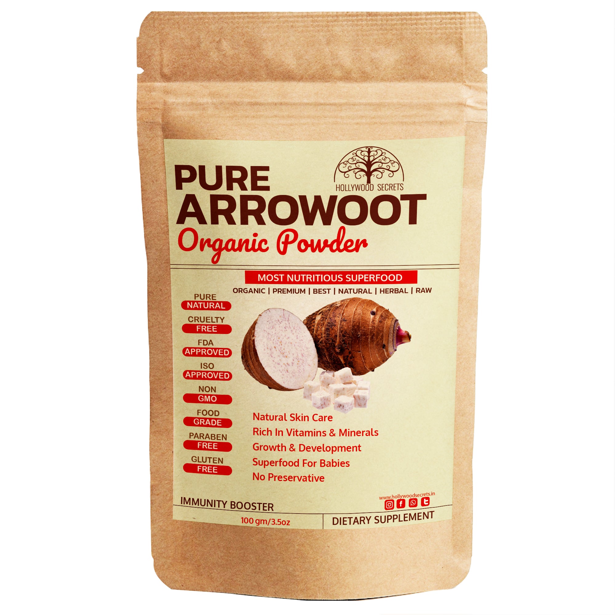 BUY Hollywood Secrets Raw Arrow Powder 200 Gms