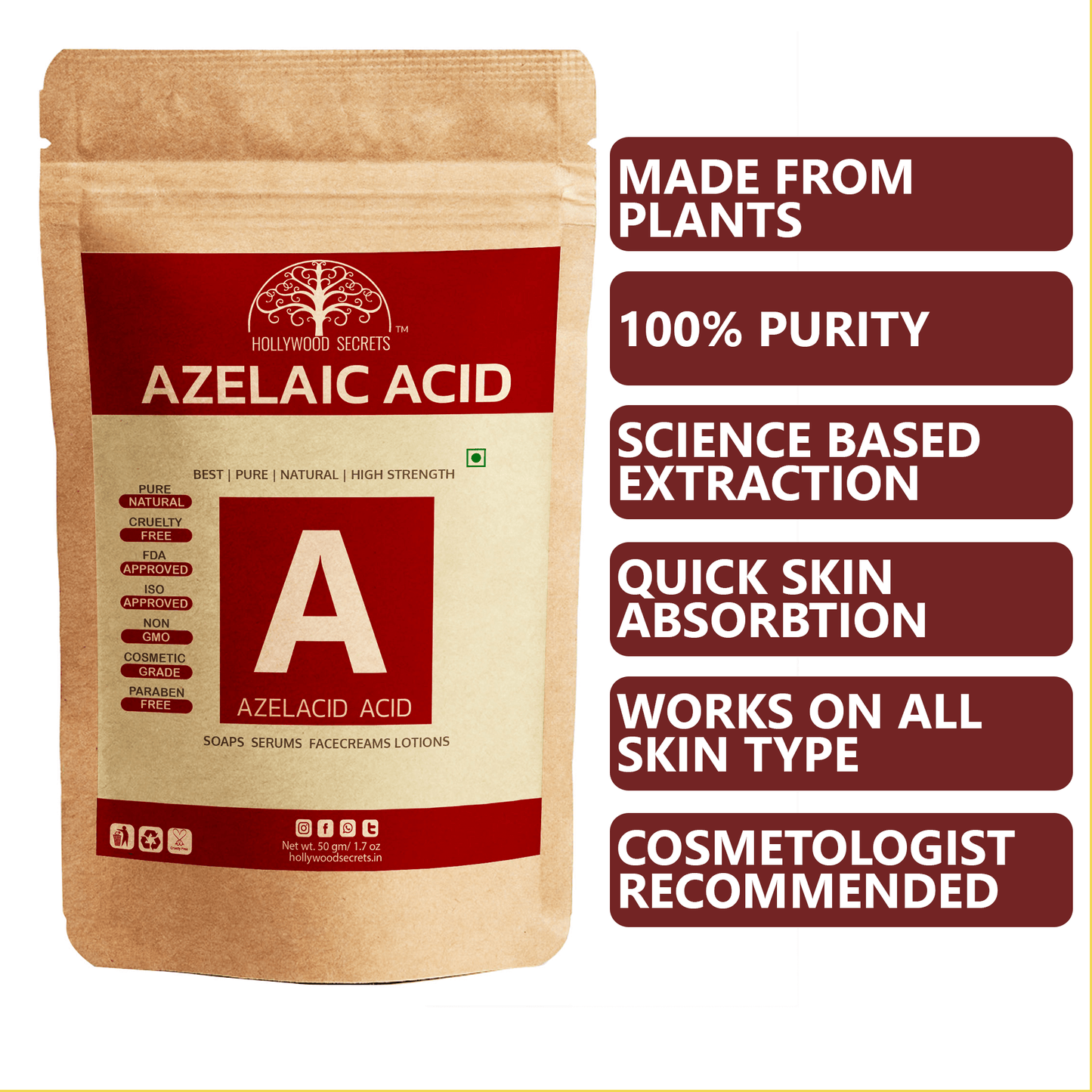 Pure Azelaic Acid 50gm Hollywood Secrets