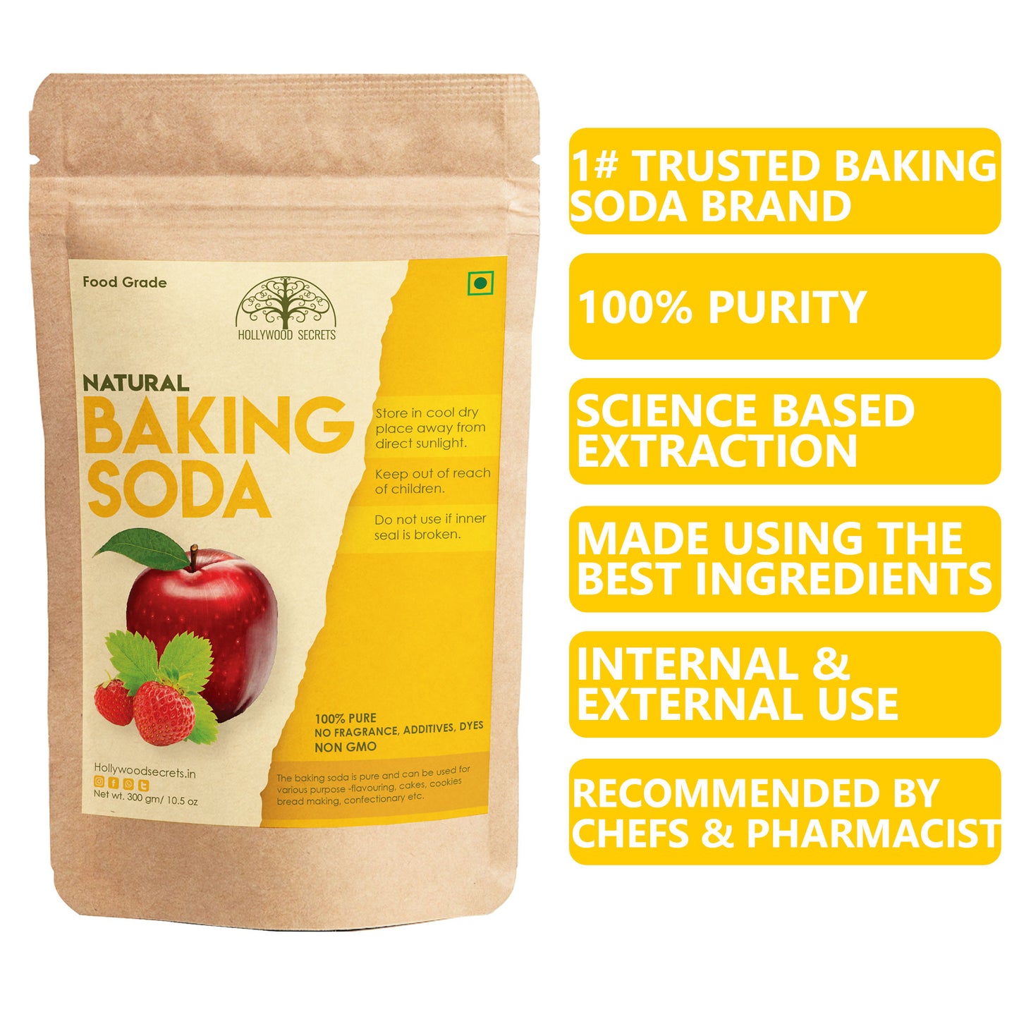 Pure Baking Soda Sodium Bicarbonate 300gm Hollywood Secrets
