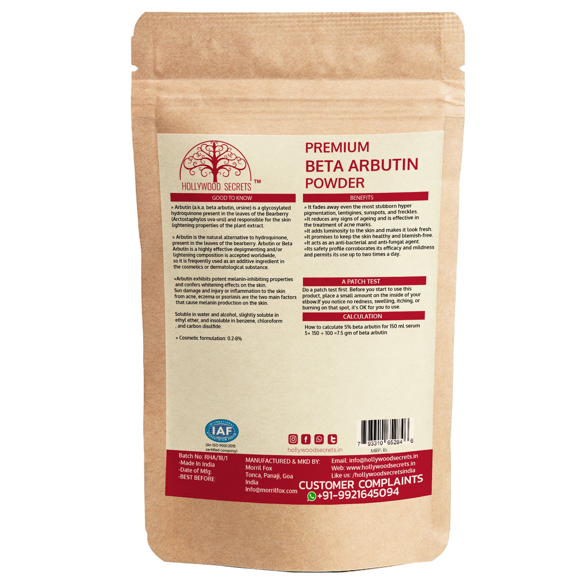 BUY Hollywood Secrets Pure Beta Arbutin Powder 50gm