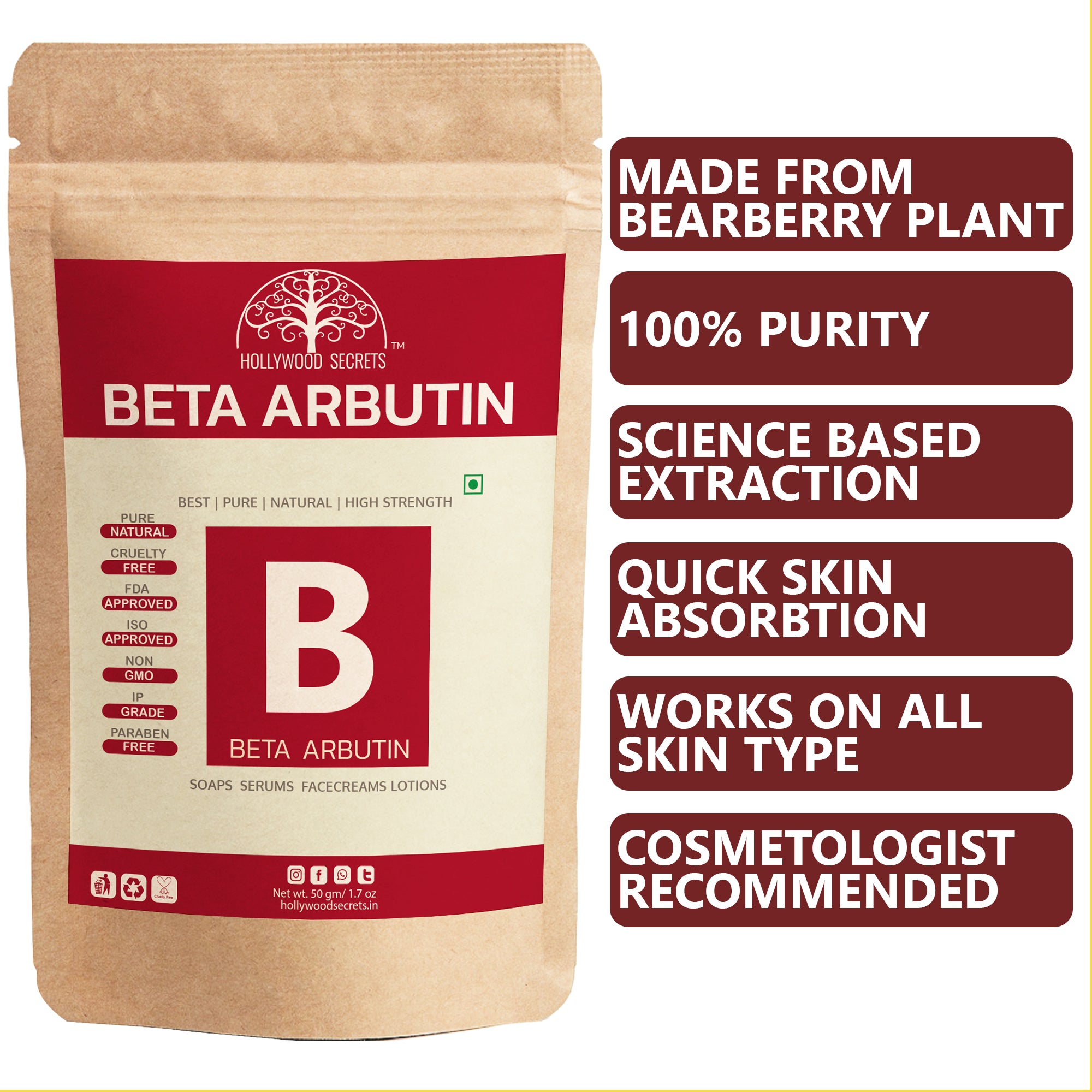 BUY Hollywood Secrets Pure Beta Arbutin Powder 50gm