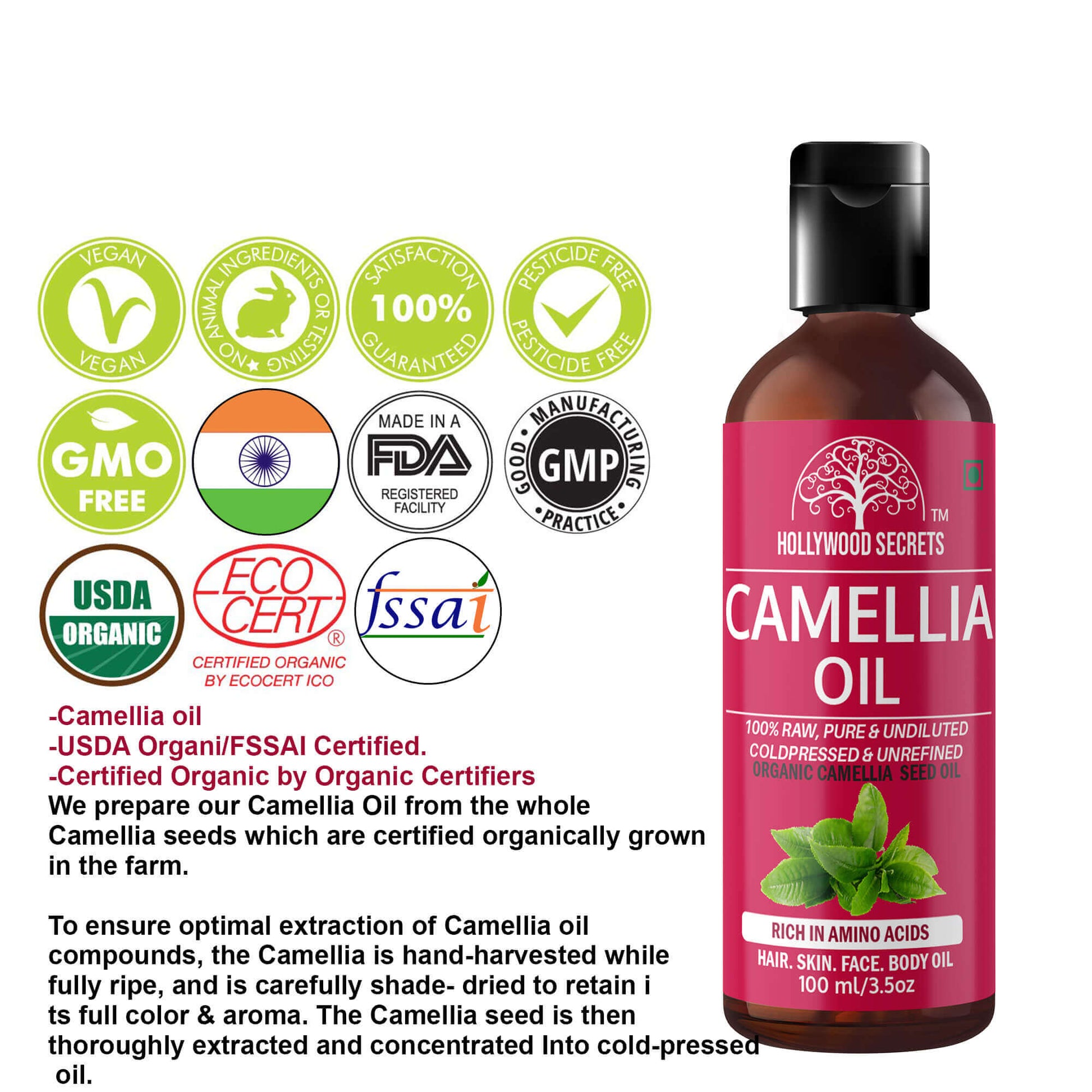Camellia Oil Pure Cold Pressed 100ml Hollywood Secrets