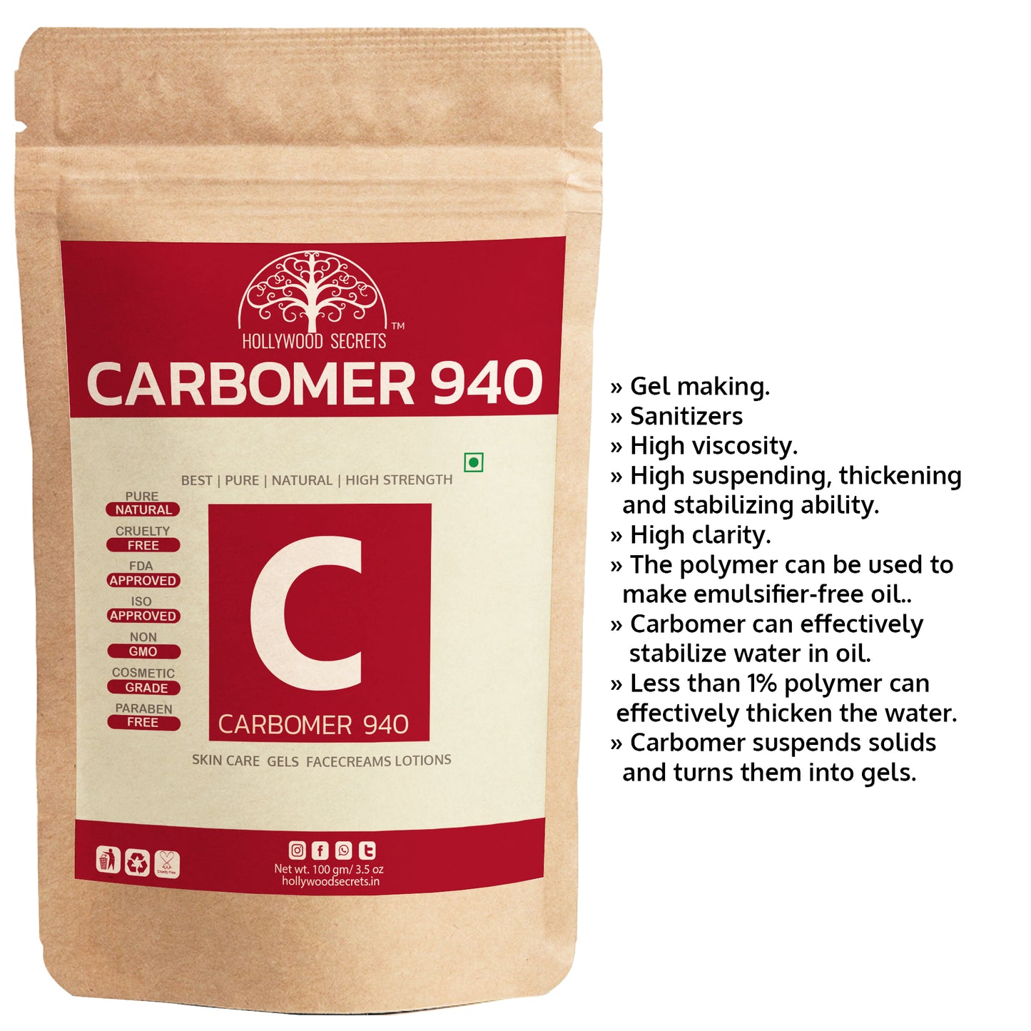 Carbomer 940 Powder 100gms (Pure) Hollywood Secrets