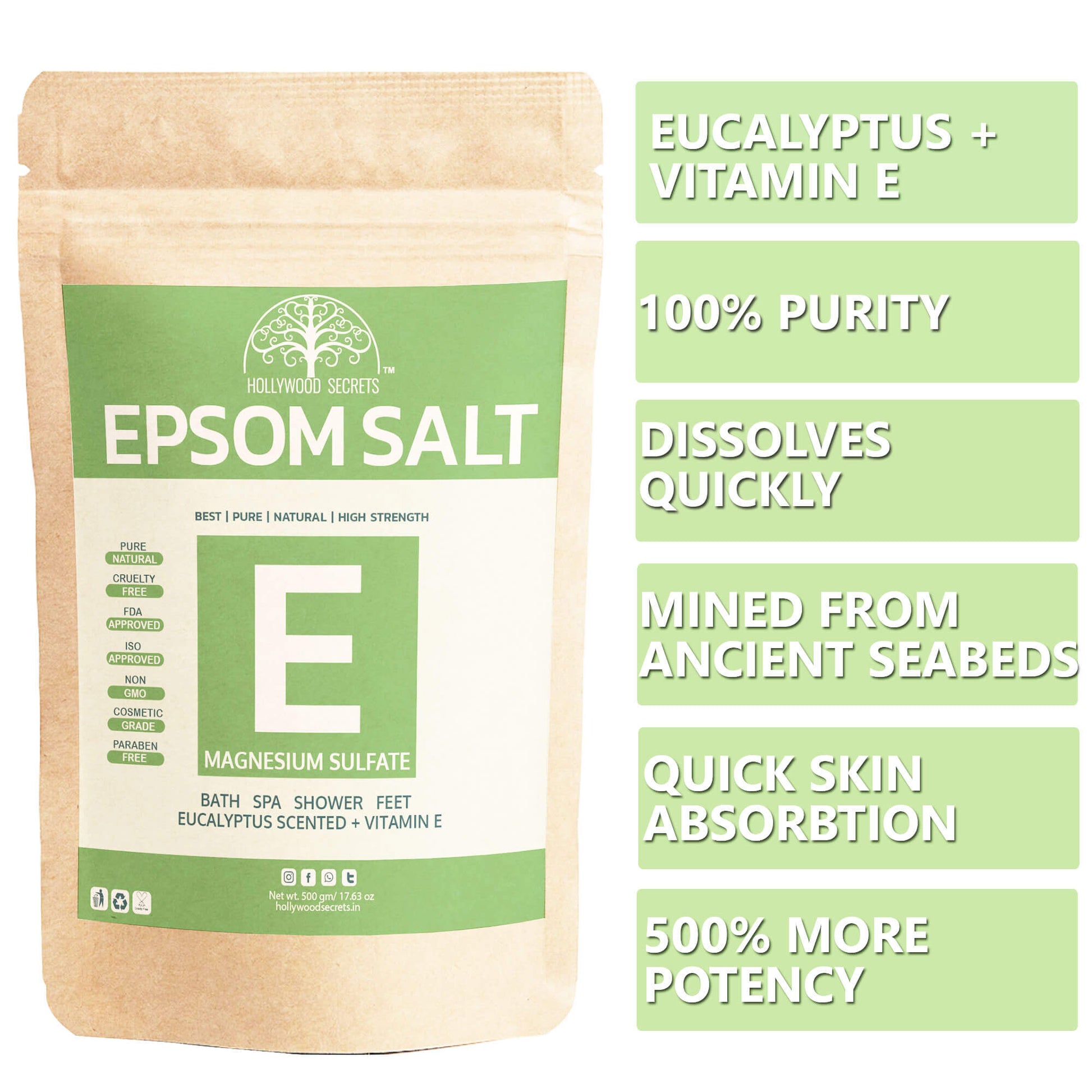 Pure Epsom Eucalyptus Salt Bath (500Gms) Hollywood Secrets