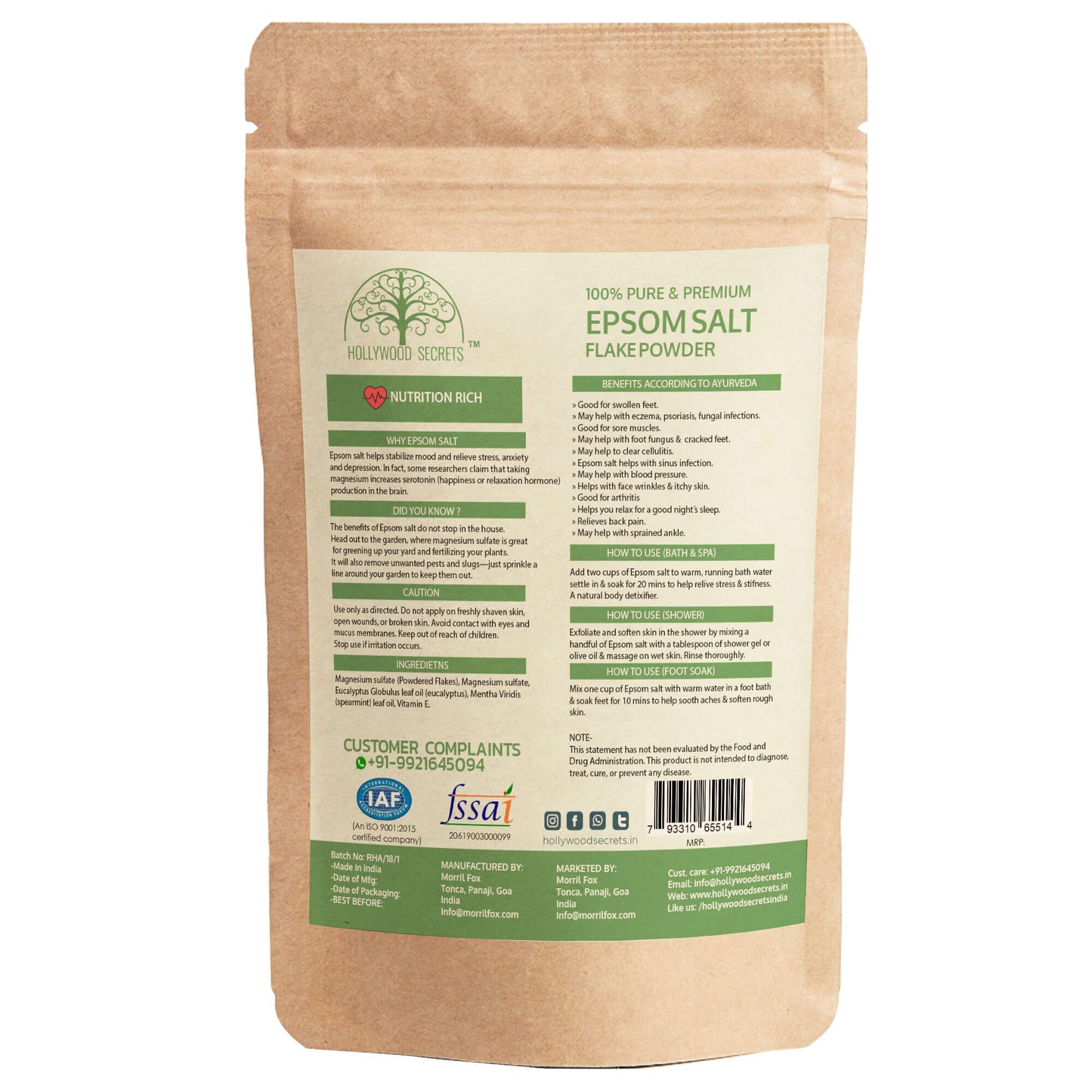 Pure Epsom Eucalyptus Salt Bath (500Gms) Hollywood Secrets