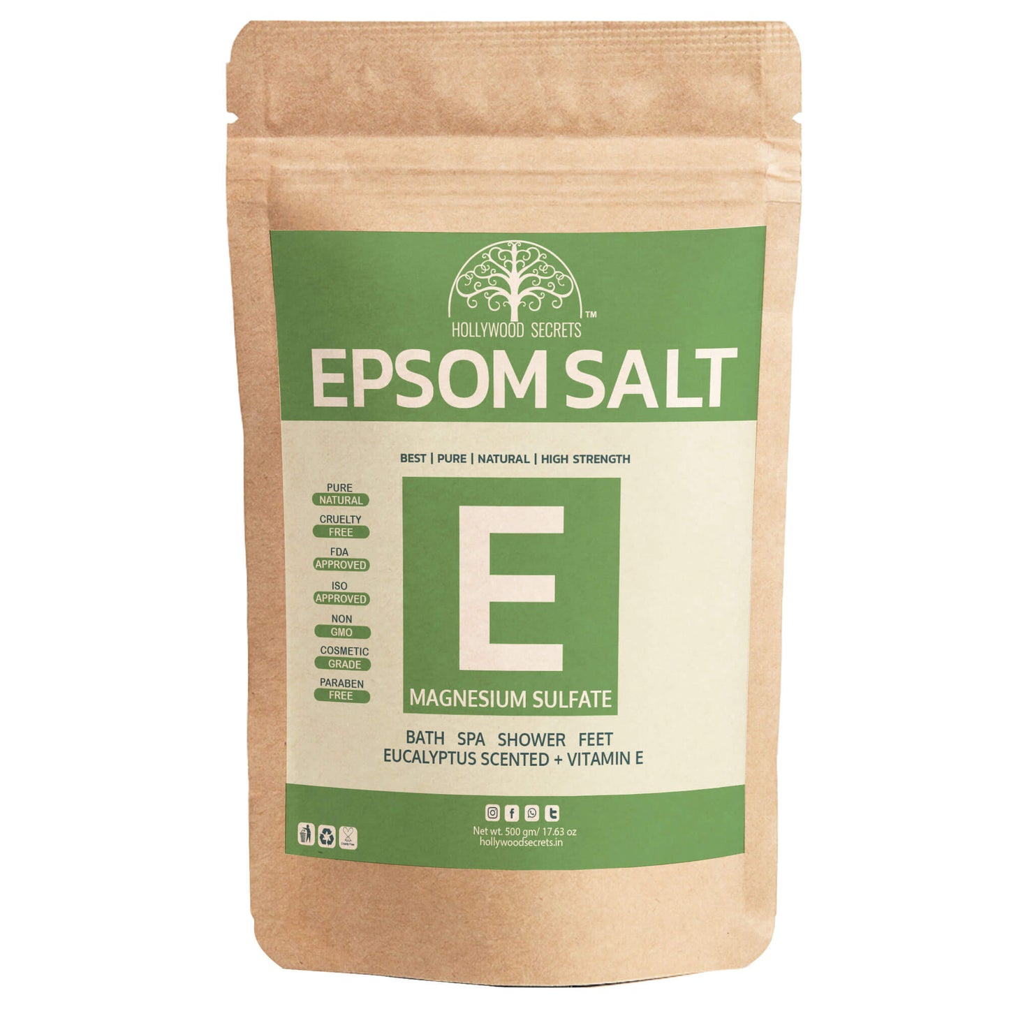 Pure Epsom Eucalyptus Salt Bath (500Gms) Hollywood Secrets