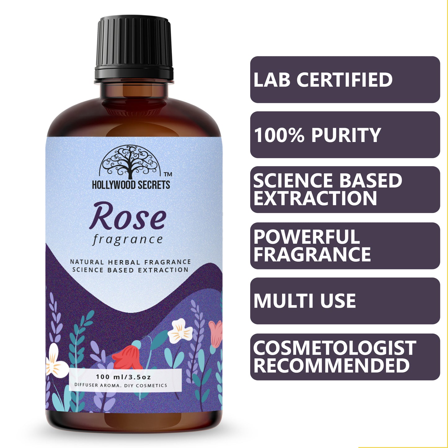 Pure Rose Fragrance Liquid For Diffuser And Cosmetic 100ml Hollywood Secrets