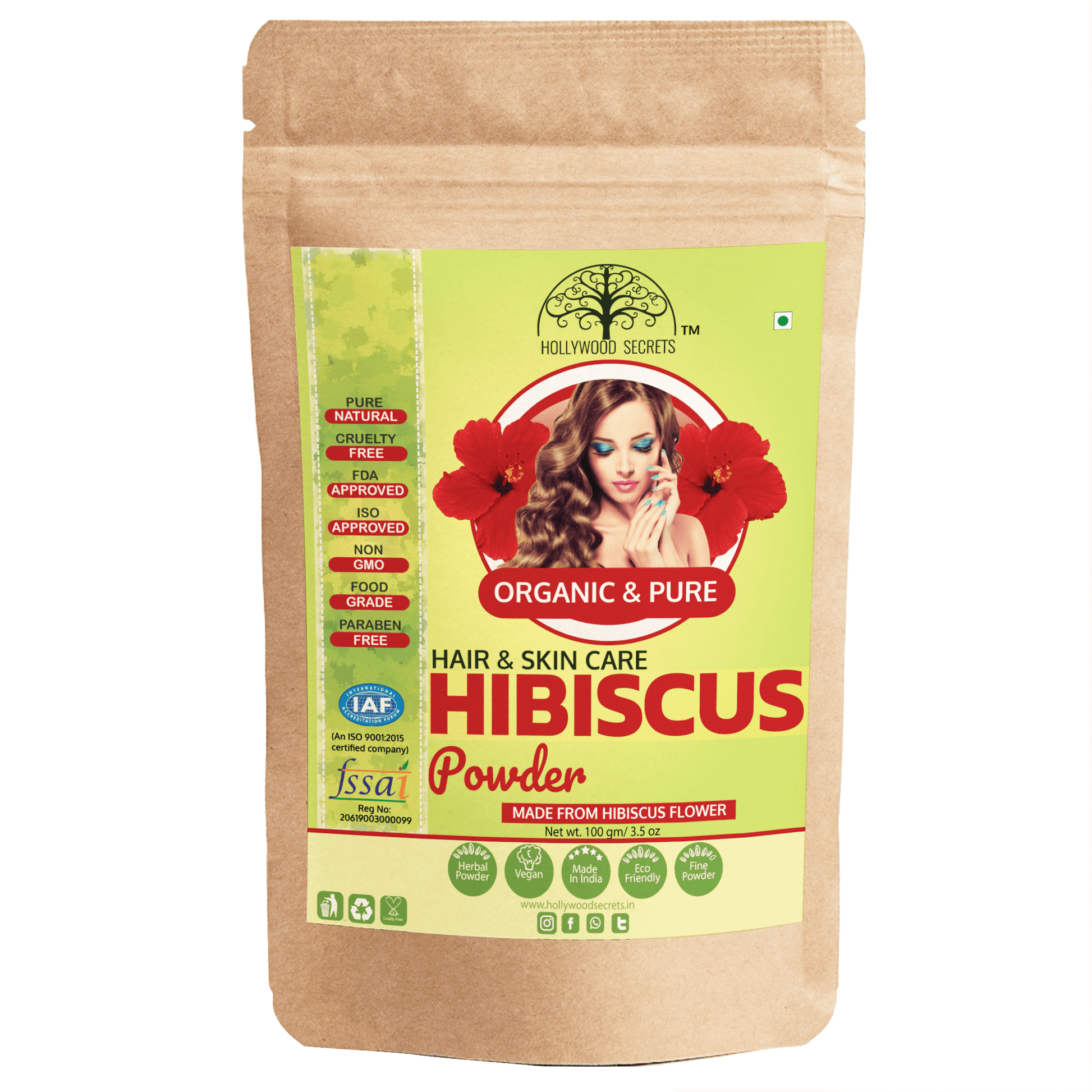 Organic Hibiscus Powder Food Grade (100 Gms) Hollywood Secrets