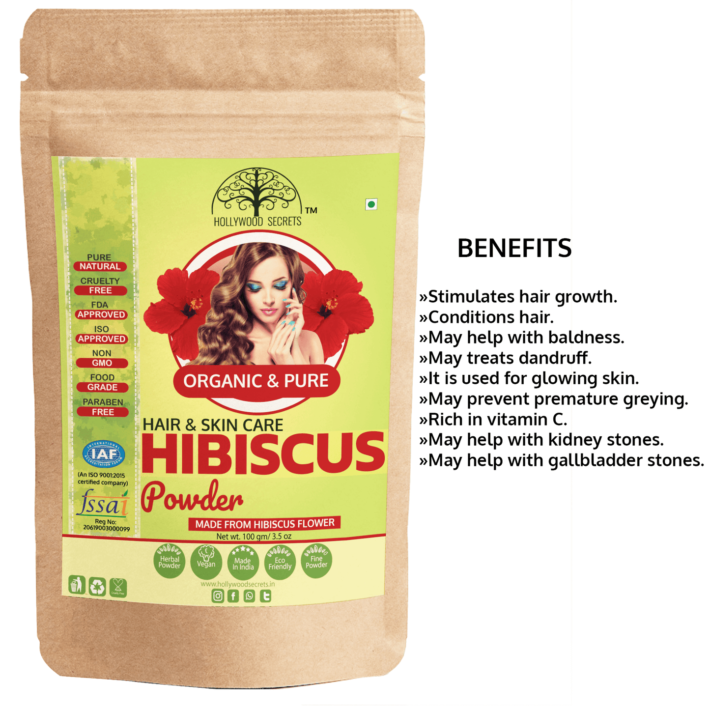 Organic Hibiscus Powder Food Grade (100 Gms) Hollywood Secrets