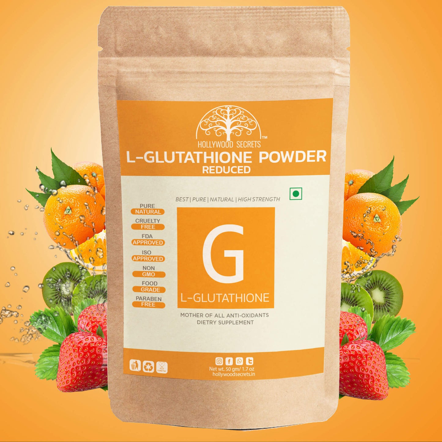 Pure L-Glutathione Powder 50gms Hollywood Secrets