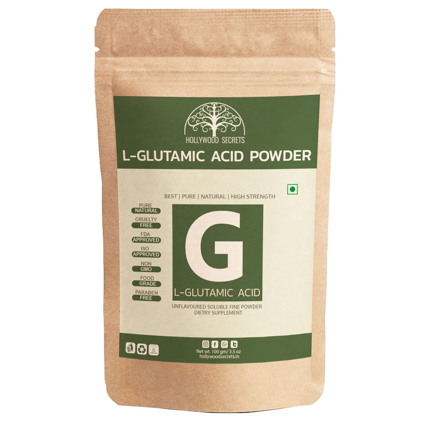 Pure L-Glutamic Amino Acid Powder 100Gms Hollywood Secrets