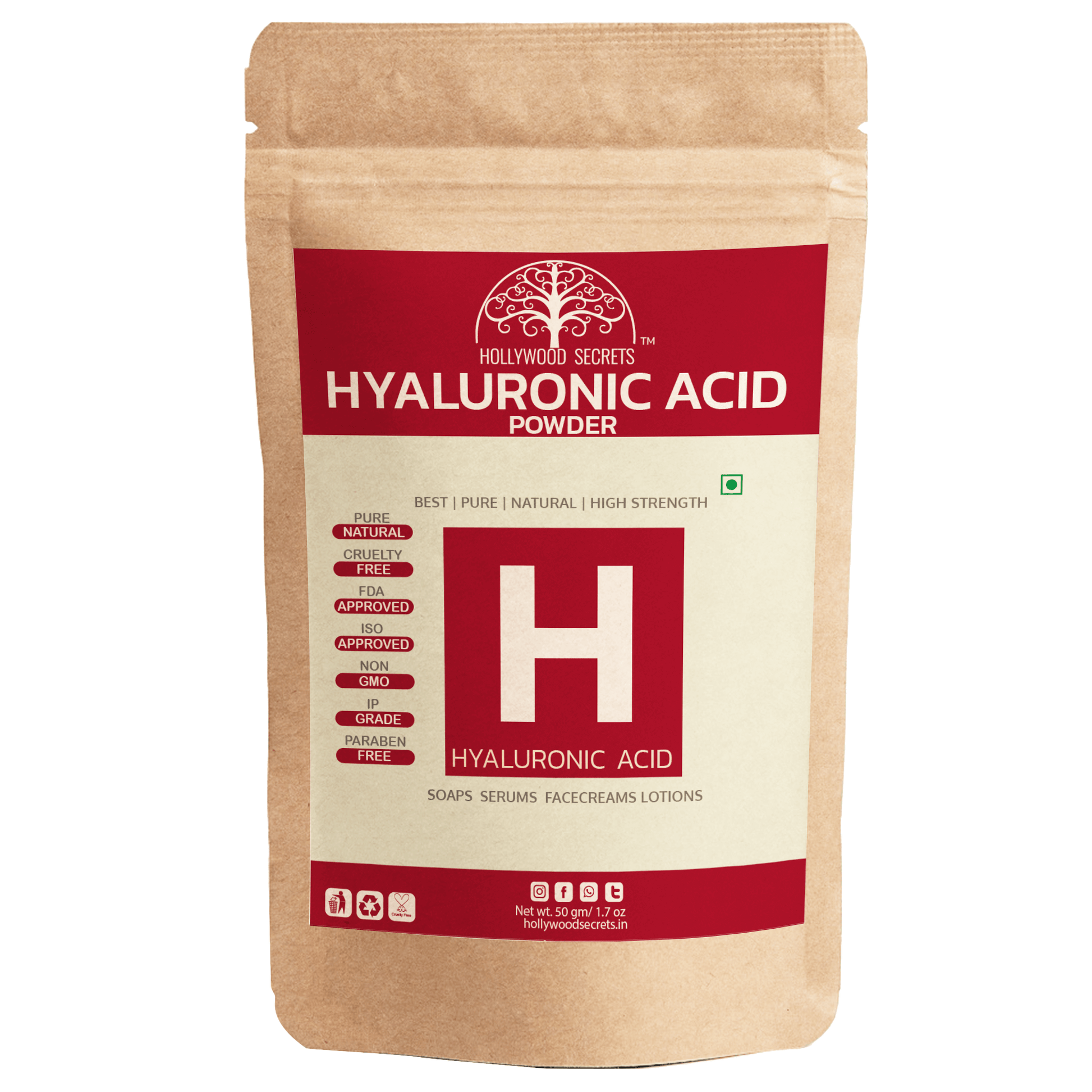Pure Hyaluronic Acid Powder 50gm Hollywood Secrets