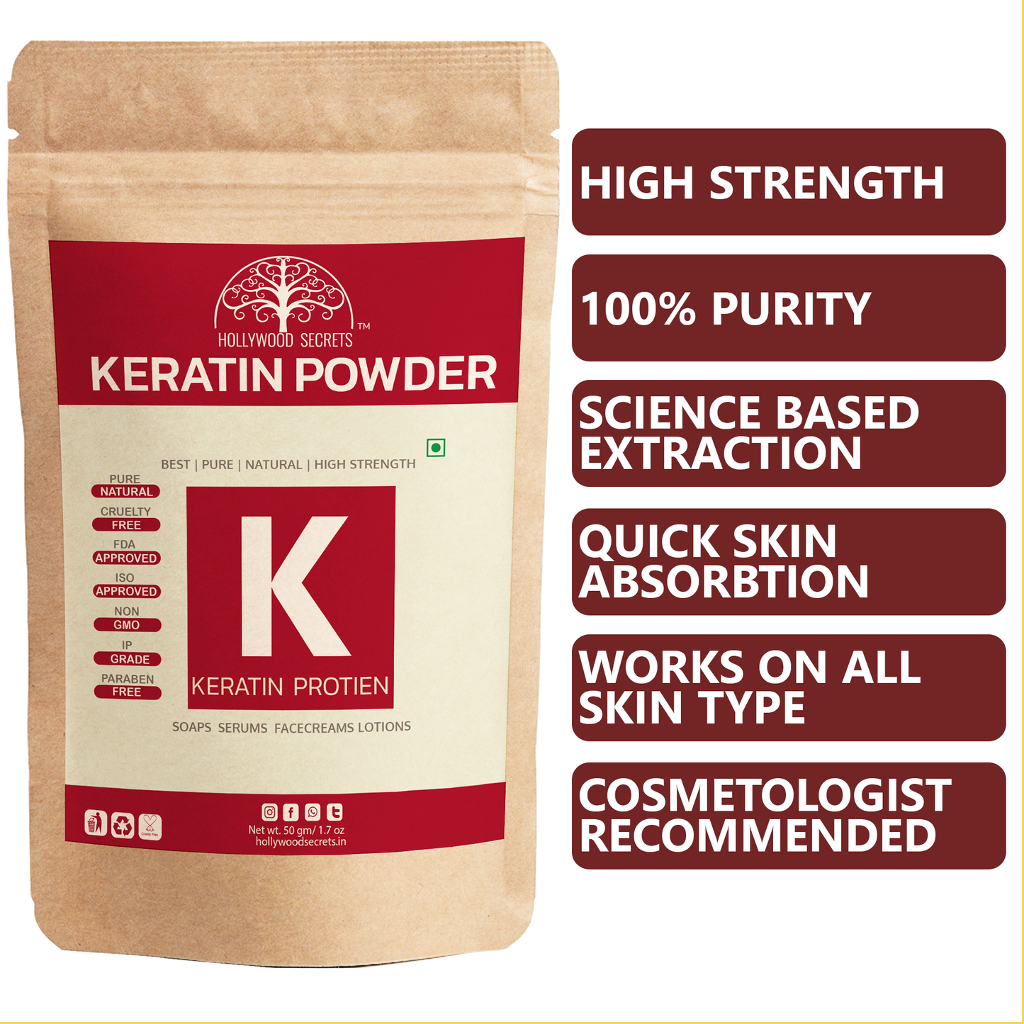 Pure Hydrolyzed Keratin Protein Powder 50gm Hollywood Secrets