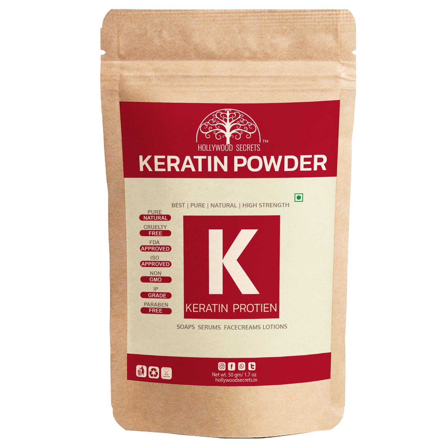 Pure Hydrolyzed Keratin Protein Powder 50gm Hollywood Secrets