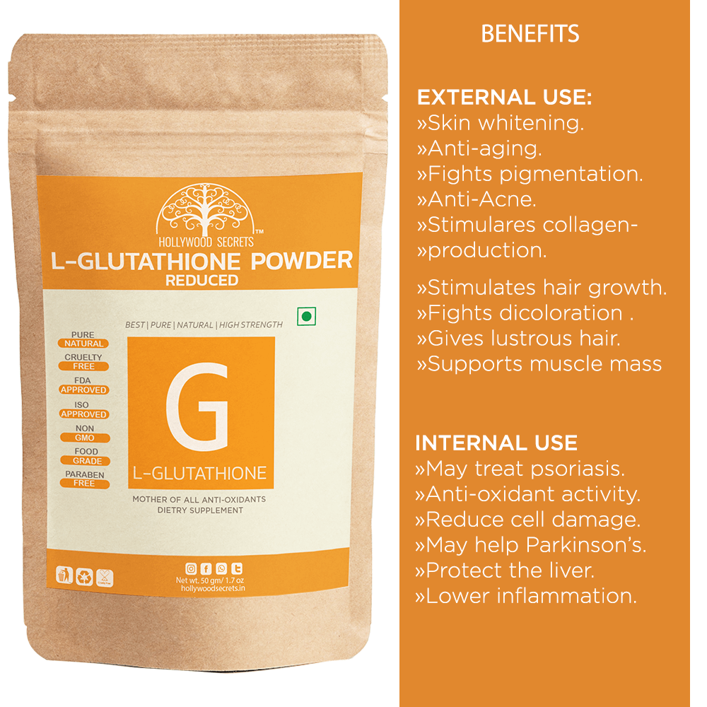 Pure L-Glutathione Powder 50gms Hollywood Secrets