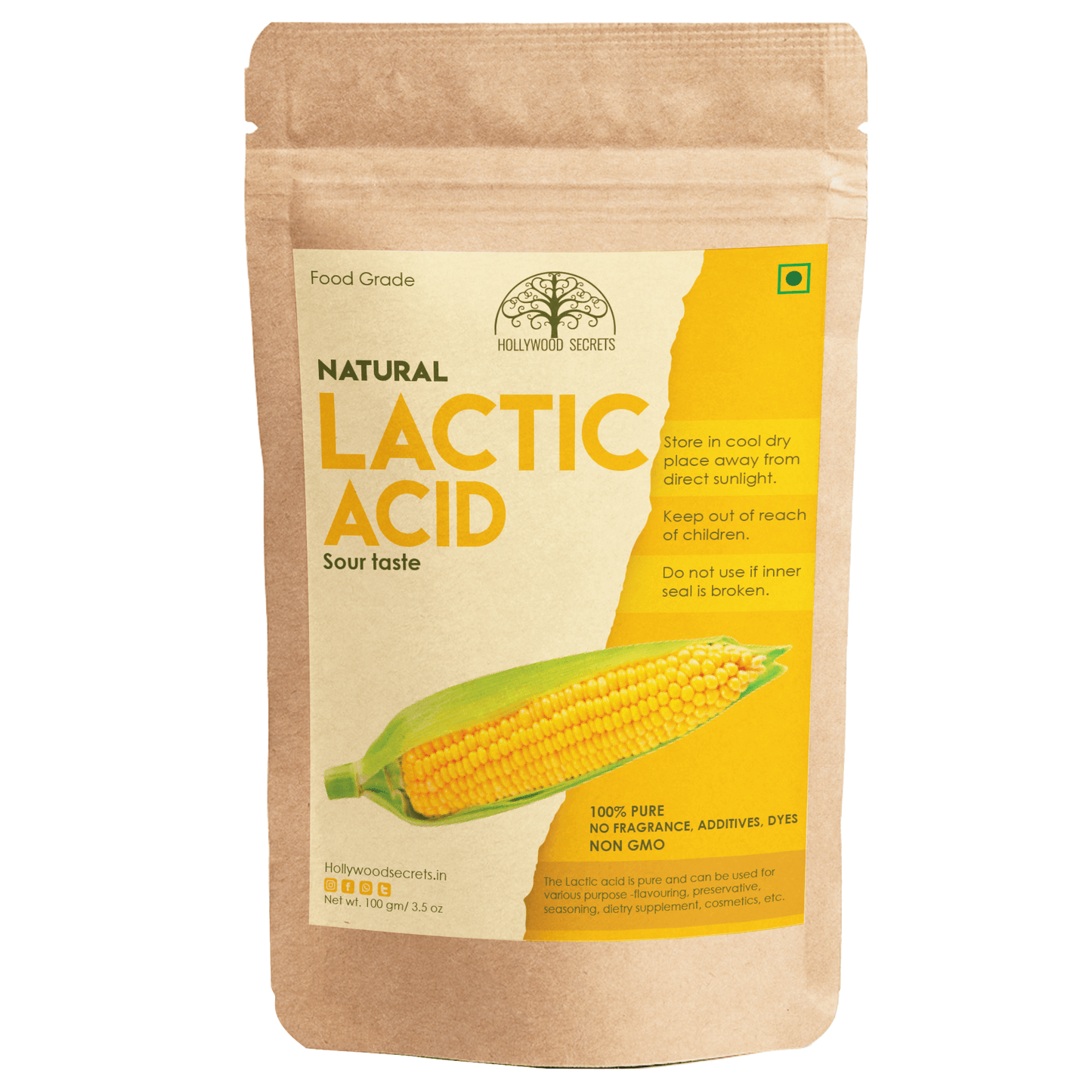 Pure Lactic Acid Powder (100 Gms) Hollywood Secrets