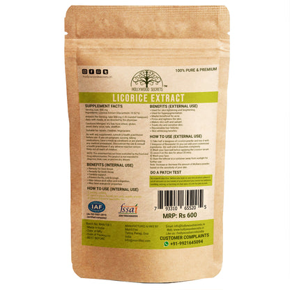 Pure Licorice Mulethi Extract Powder 10% Glycyrrhizin 50gm Hollywood Secrets