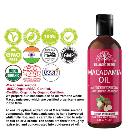 Macadamia Oil Pure Cold Pressed 100ml Hollywood Secrets