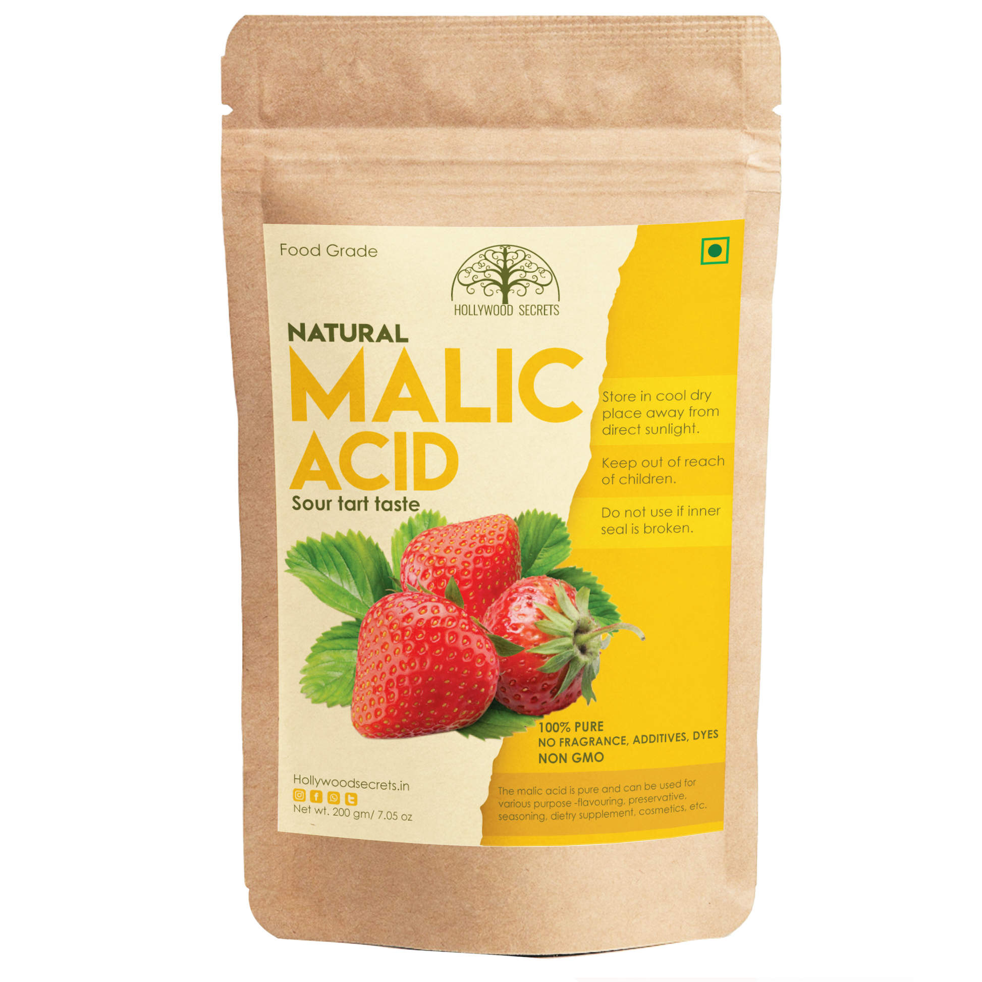 Pure Malic Acid Powder (200 Gms) Hollywood Secrets