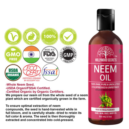 Neem Oil Pure Cold Pressed 100ml Hollywood Secrets