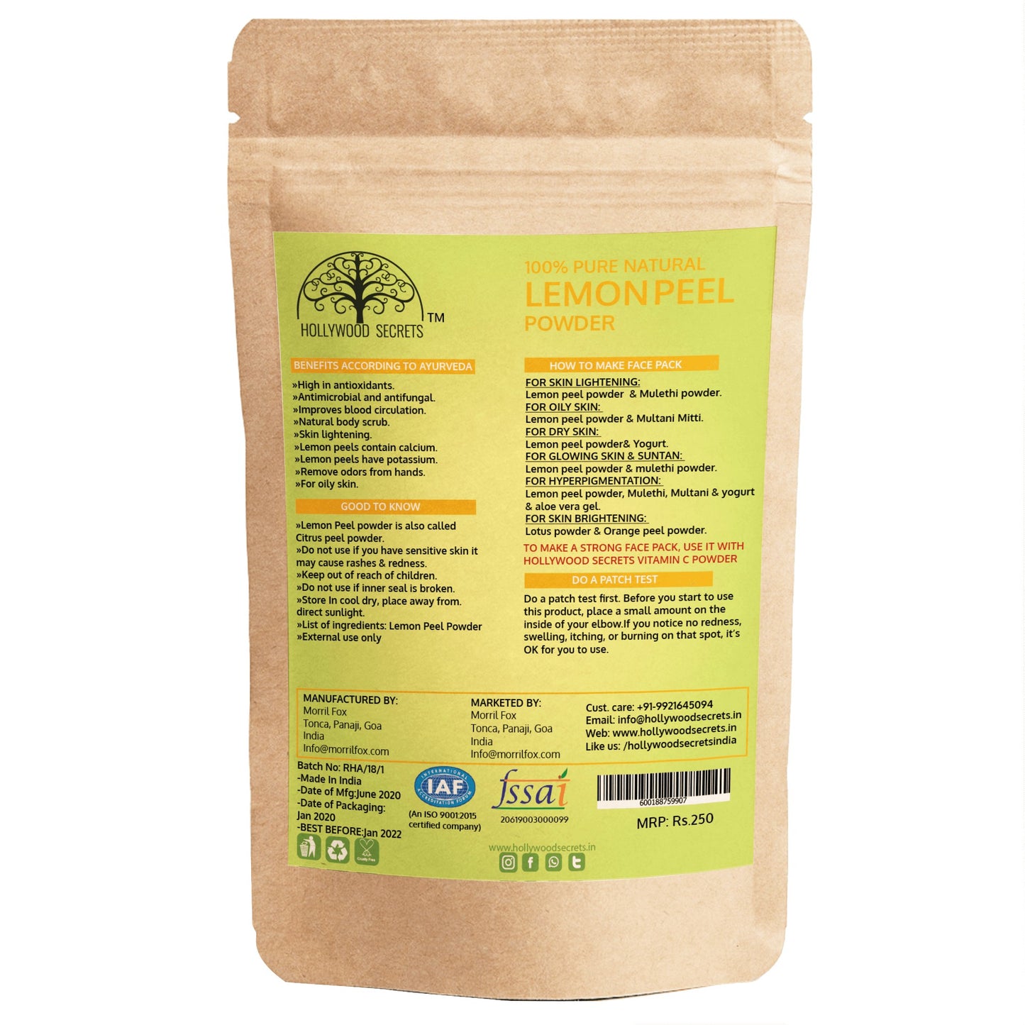 Organic Lemon Peel Powder (100 Gms) hollywoodsecrets