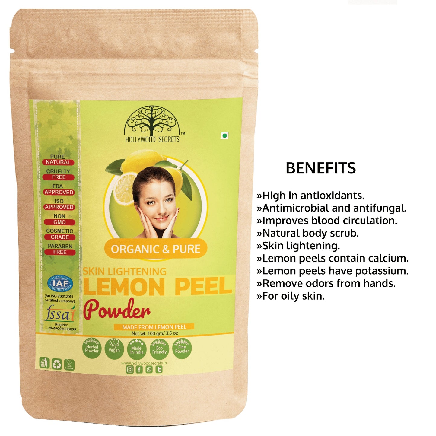 Organic Lemon Peel Powder (100 Gms) hollywoodsecrets