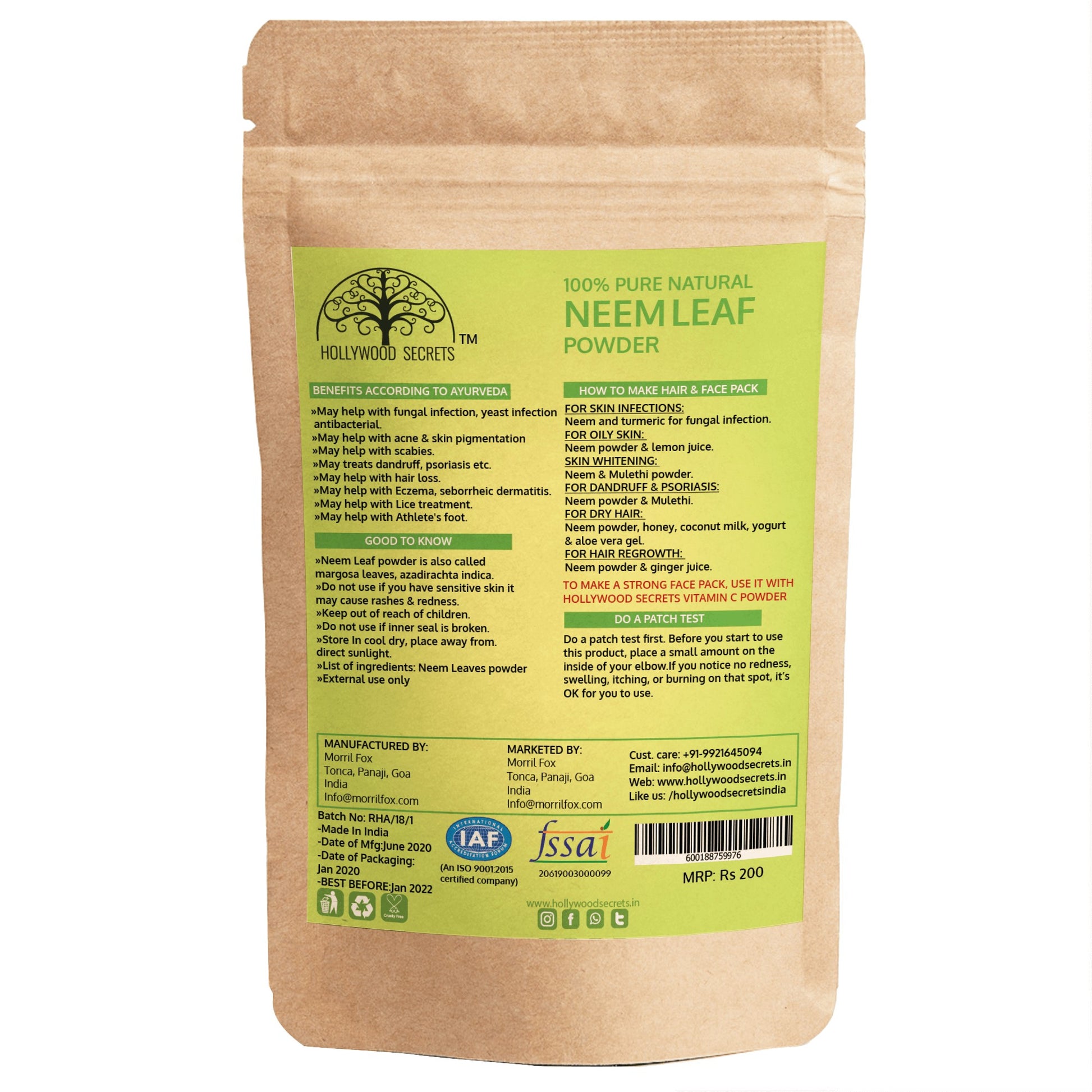 Organic Neem Leaf Powder (100 Gms) hollywoodsecrets