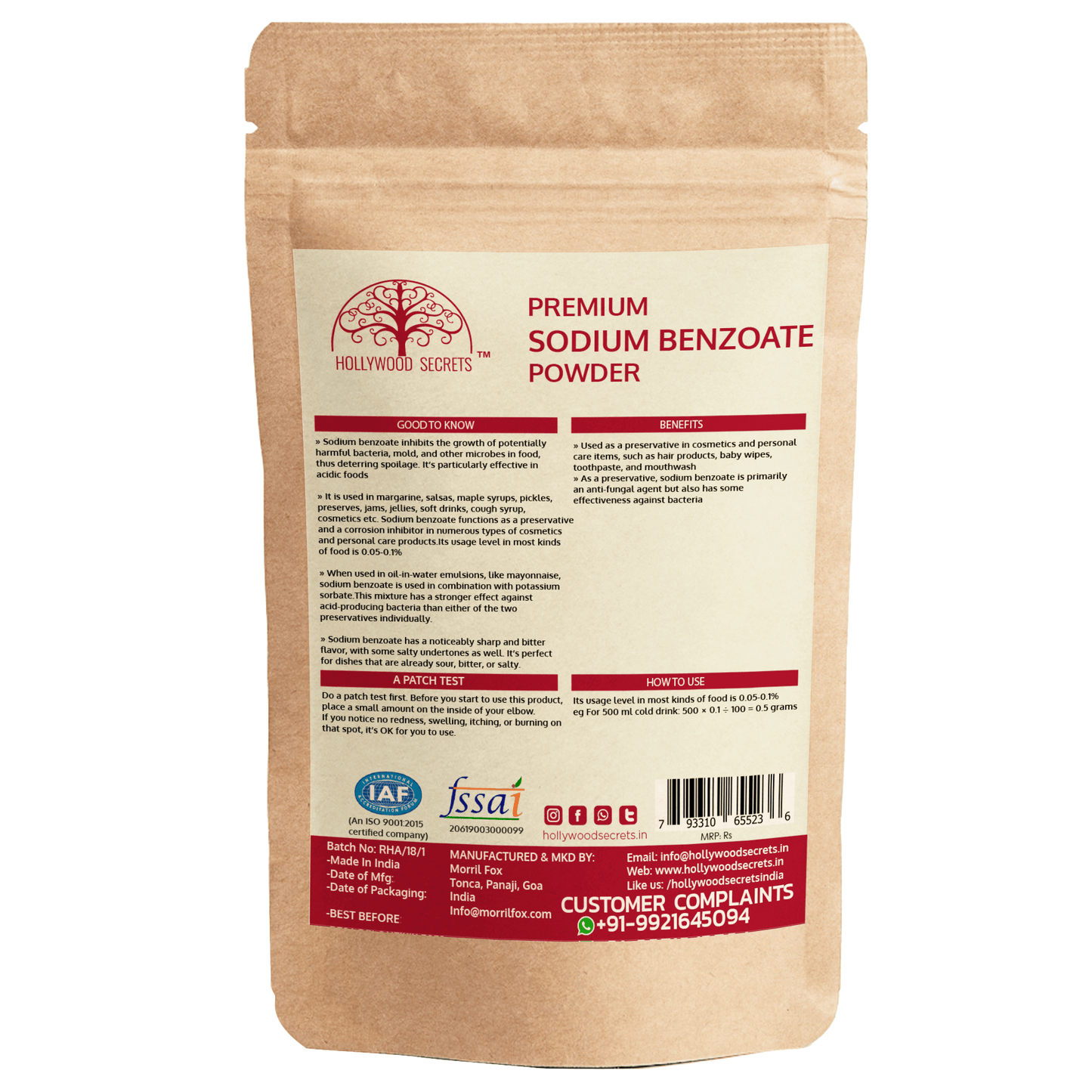 Sodium Benzoate Powder 100gm Hollywood Secrets