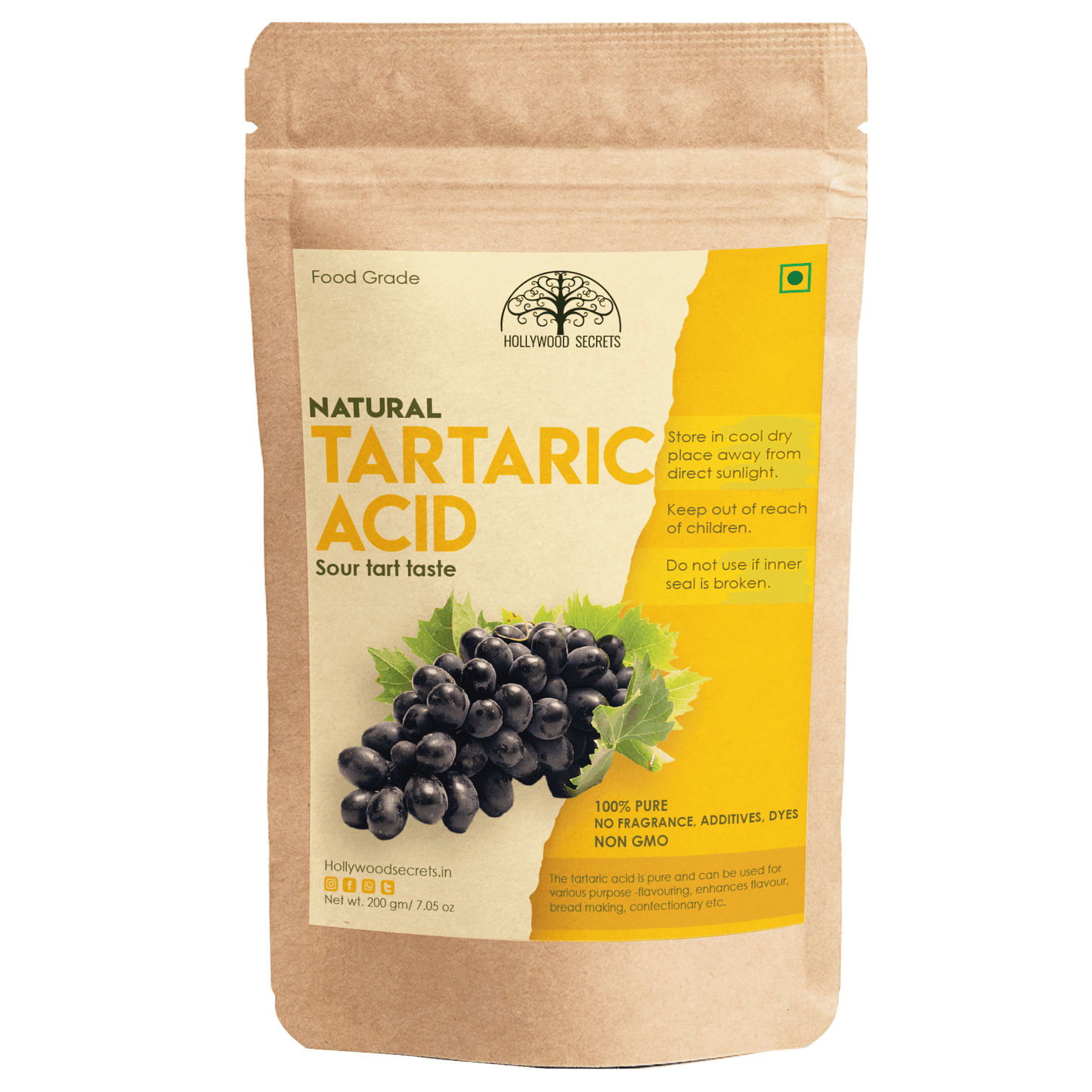 Pure Tartaric Acid Powder 200gm Hollywood Secrets